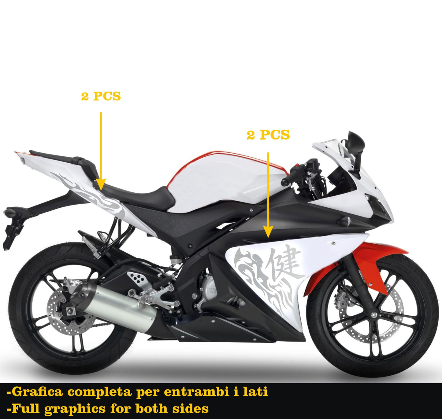 DualColorStampe Adesivi compatibili con Yamaha YZF-R125 Tribali 2014-2018 | Decalcomanie Carena Moto DX-SX M0174