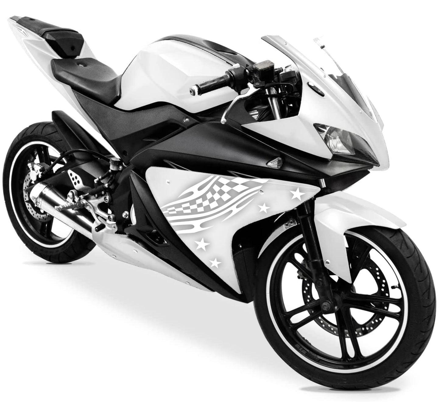 DualColorStampe Adesivi Compatibili con Yamaha YZF-R125 | Sticker Moto Personalizzabili Carena DX-SX Scacchiera Stelle M0126