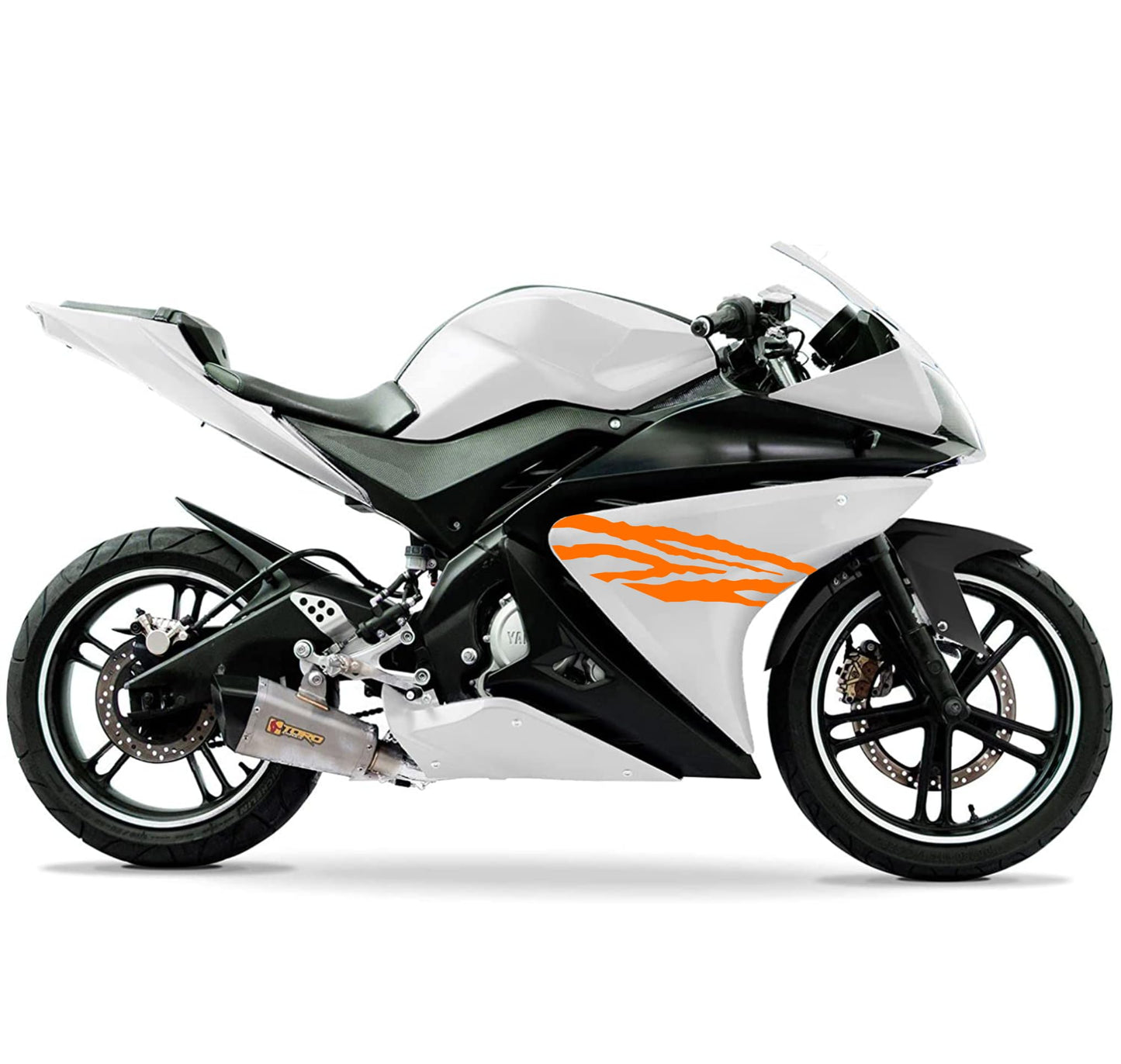 DualColorStampe Adesivi Compatibili con Yamaha YZF-R125 | Sticker Moto Carena (DX-SX) Personalizzabili | design zebrato Colorato M0120