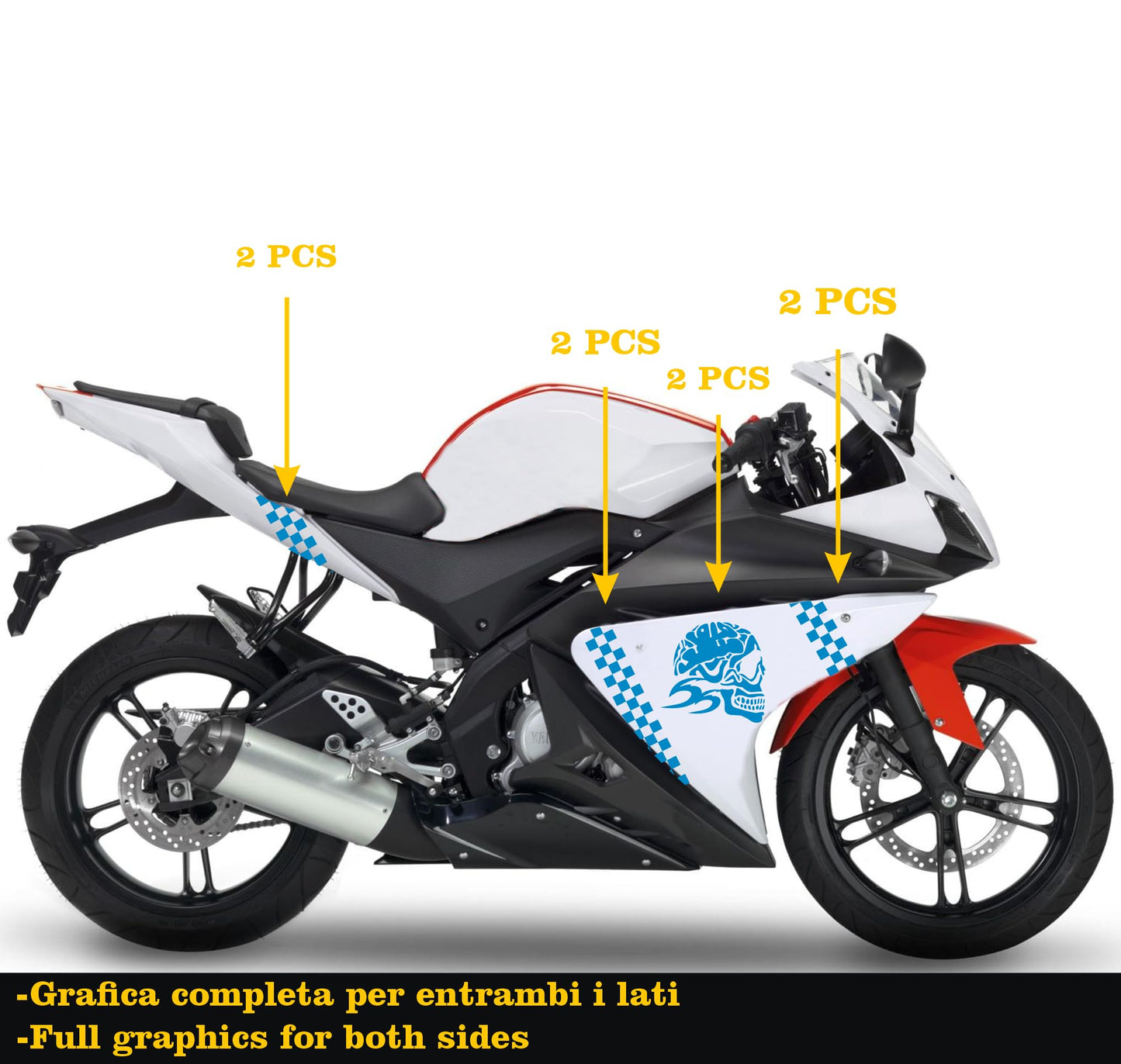 DualColorStampe Adesivi Compatibili con Yamaha YZF-R125 R125 - Design Scacchiera Teschio - Personalizzazione Moto M0166