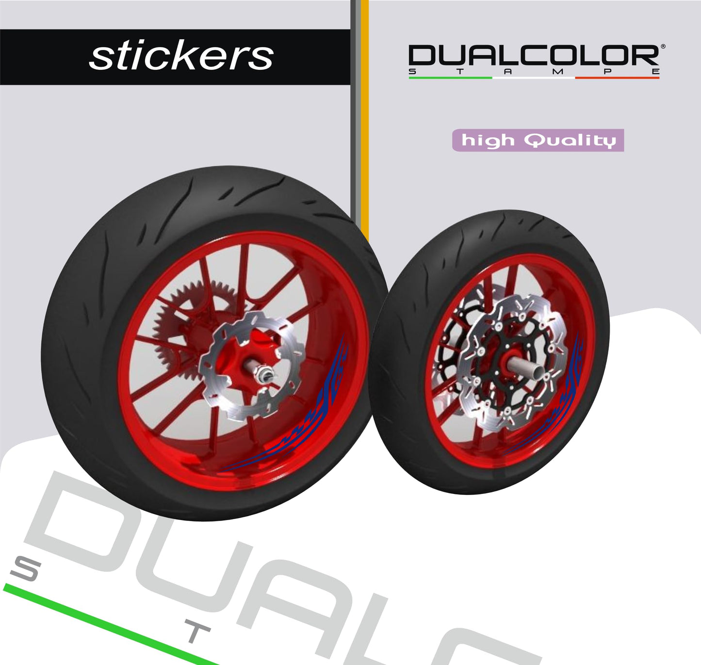 DualColorStampe Adesivi Cerchi Moto per 2 Ruote da 17" Pollici | Adesivi Ruote Moto | Adesivi Cerchi Moto Resiste a Pioggia e Sole | Design Racing D0128
