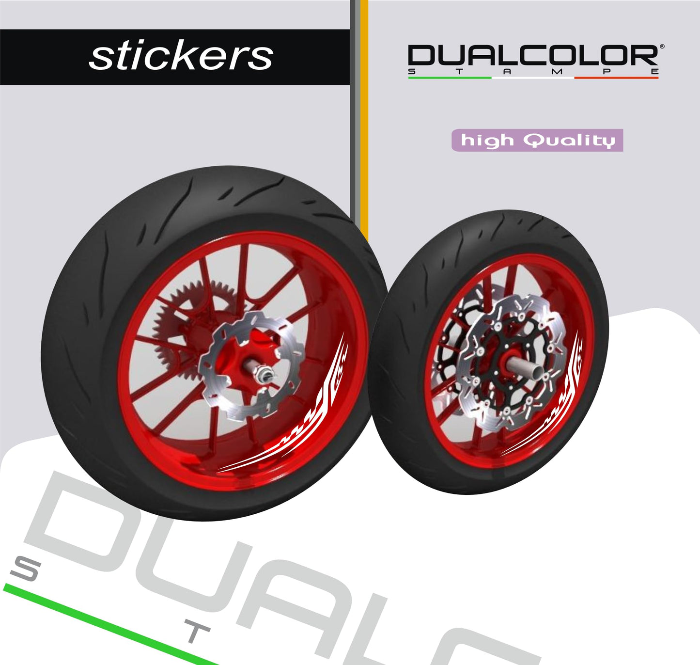 DualColorStampe Adesivi Cerchi Moto per 2 Ruote da 17" Pollici | Adesivi Ruote Moto | Adesivi Cerchi Moto Resiste a Pioggia e Sole | Design Racing D0128