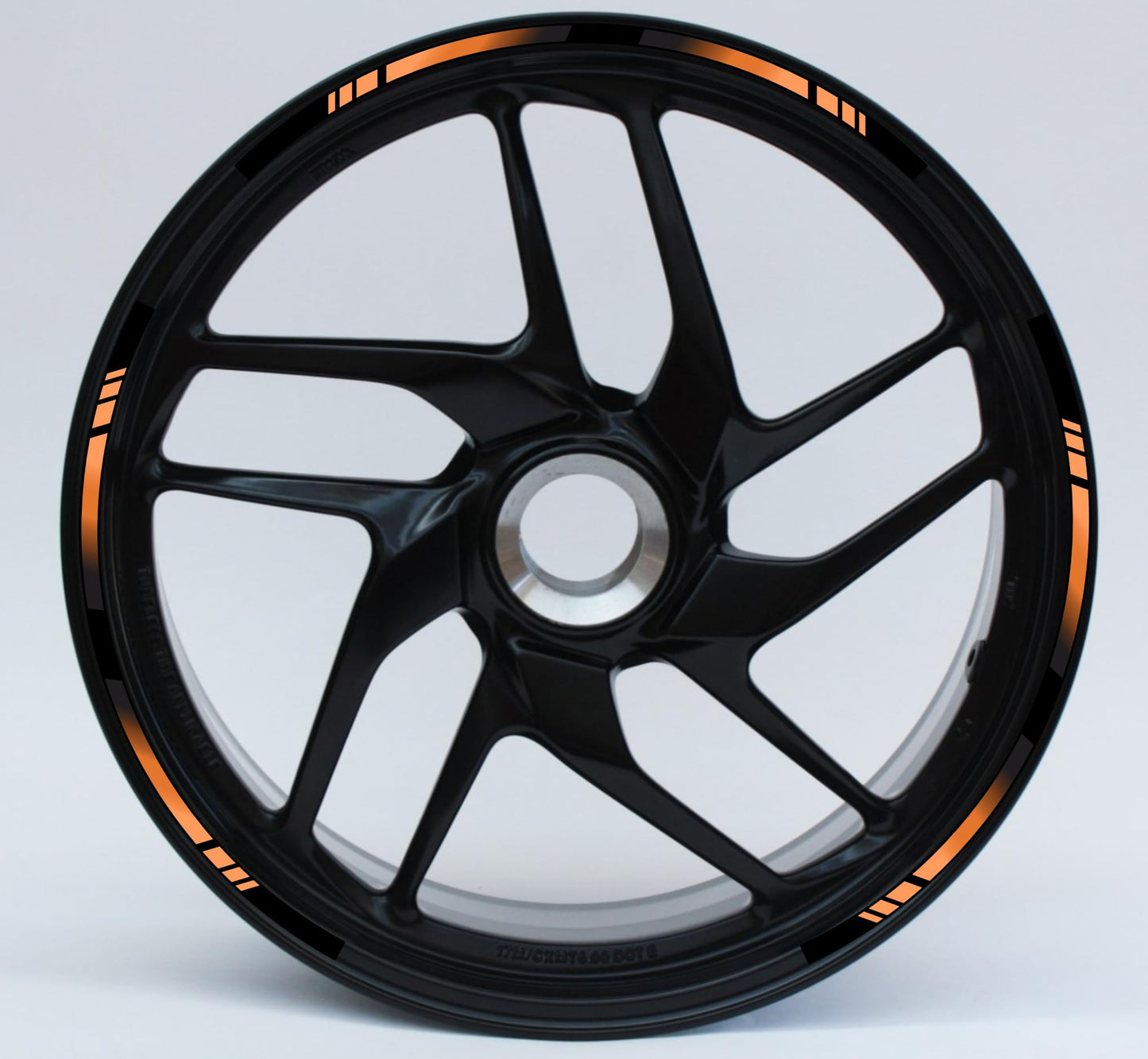 DualColorStampe Strisce Adesive Cerchi Moto 17 Pollici – Set per 2 Ruote – Design Racing Arancione e Nero – Resistenti a Pioggia e Sole – Adesivi Ruote Moto Lucidi – Modello D0136