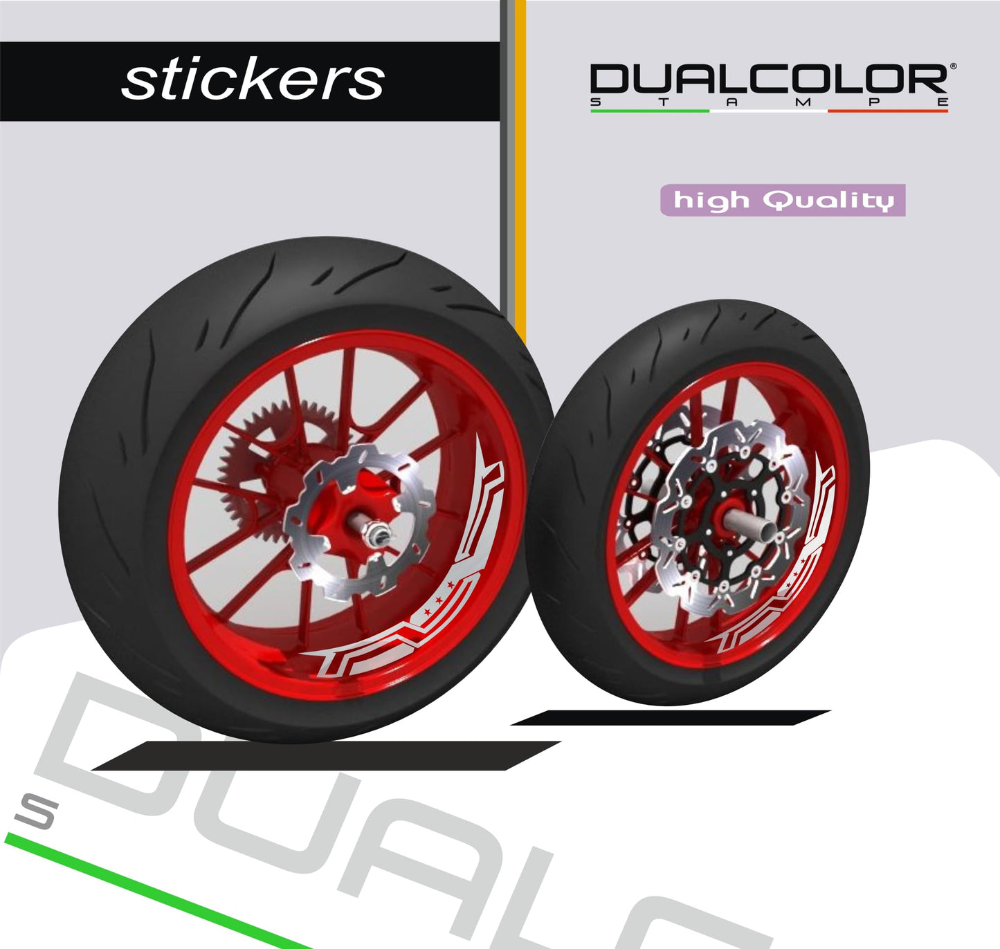 DualColorStampe Adesivi interno cerchi moto 17 POLLICI decal stickers cerchioni gomme strisce moto COD. D0036