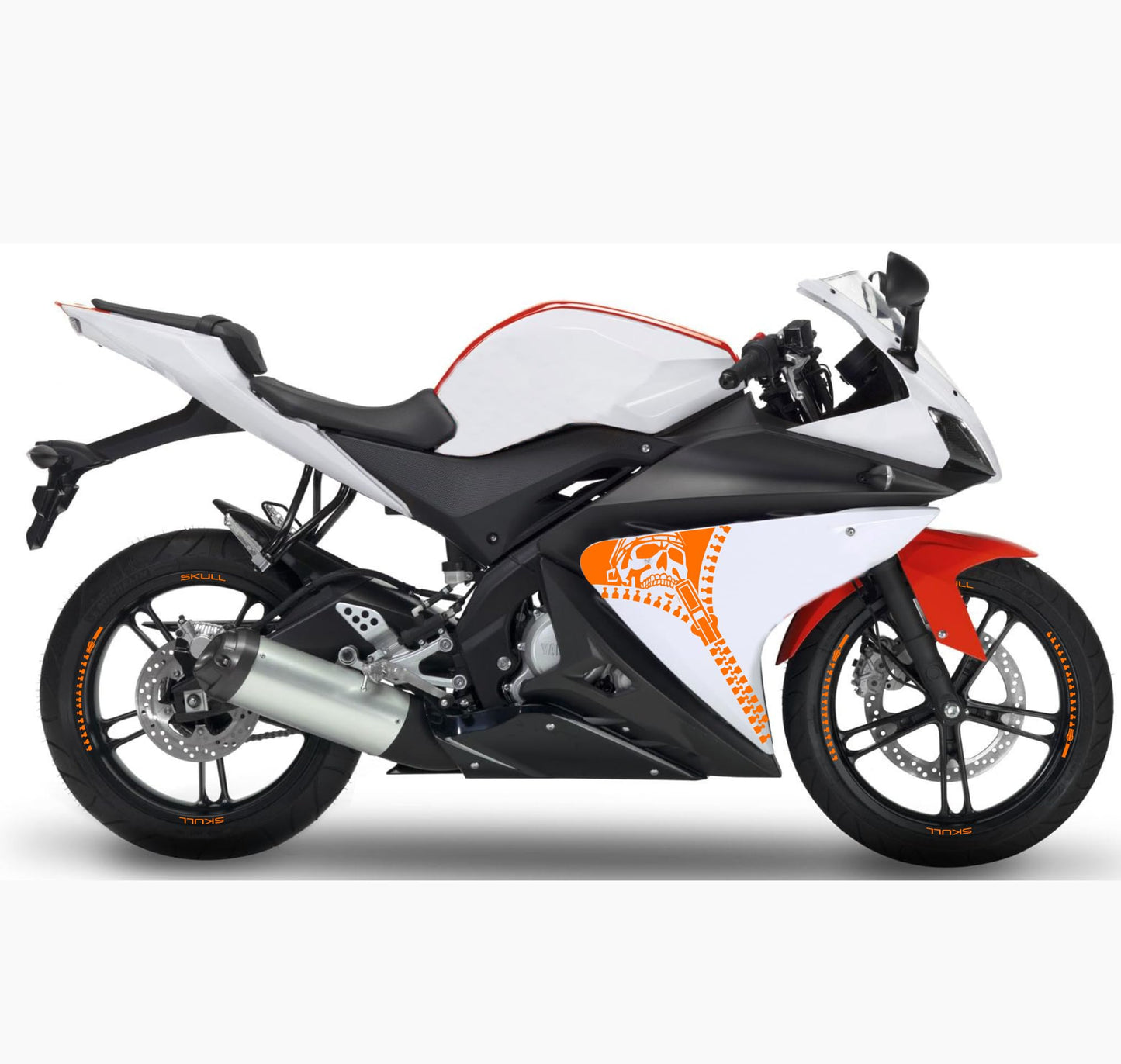 DualColorStampe Adesivi Compatibili con Yamaha YZF-R125 R125 (2014-2018) Stickers Strisce cerchi 17'' Pollici + Carena moto decalcomania teschio M0241