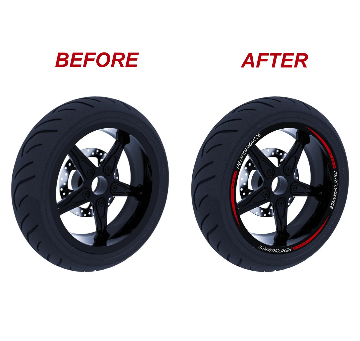 DualColorStampe Set di Strisce Cerchi Moto per 2 Ruote da 15" a 19" Pollici - Adesivi Ruote Moto Resistenti - Adesivi Cerchi Moto - Design Racing D0114