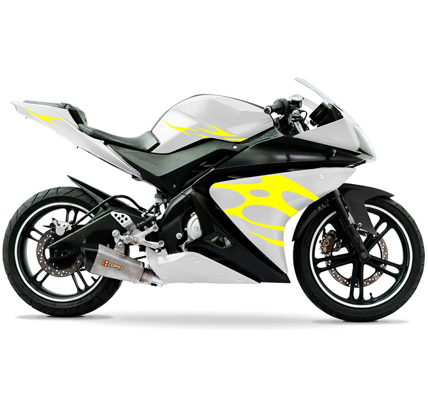 DualColorStampe Adesivi Compatibili con Yamaha YZF-R125 | Sticker Moto Carena (DX-SX) Personalizzabili | Fiamme Colorate M0121