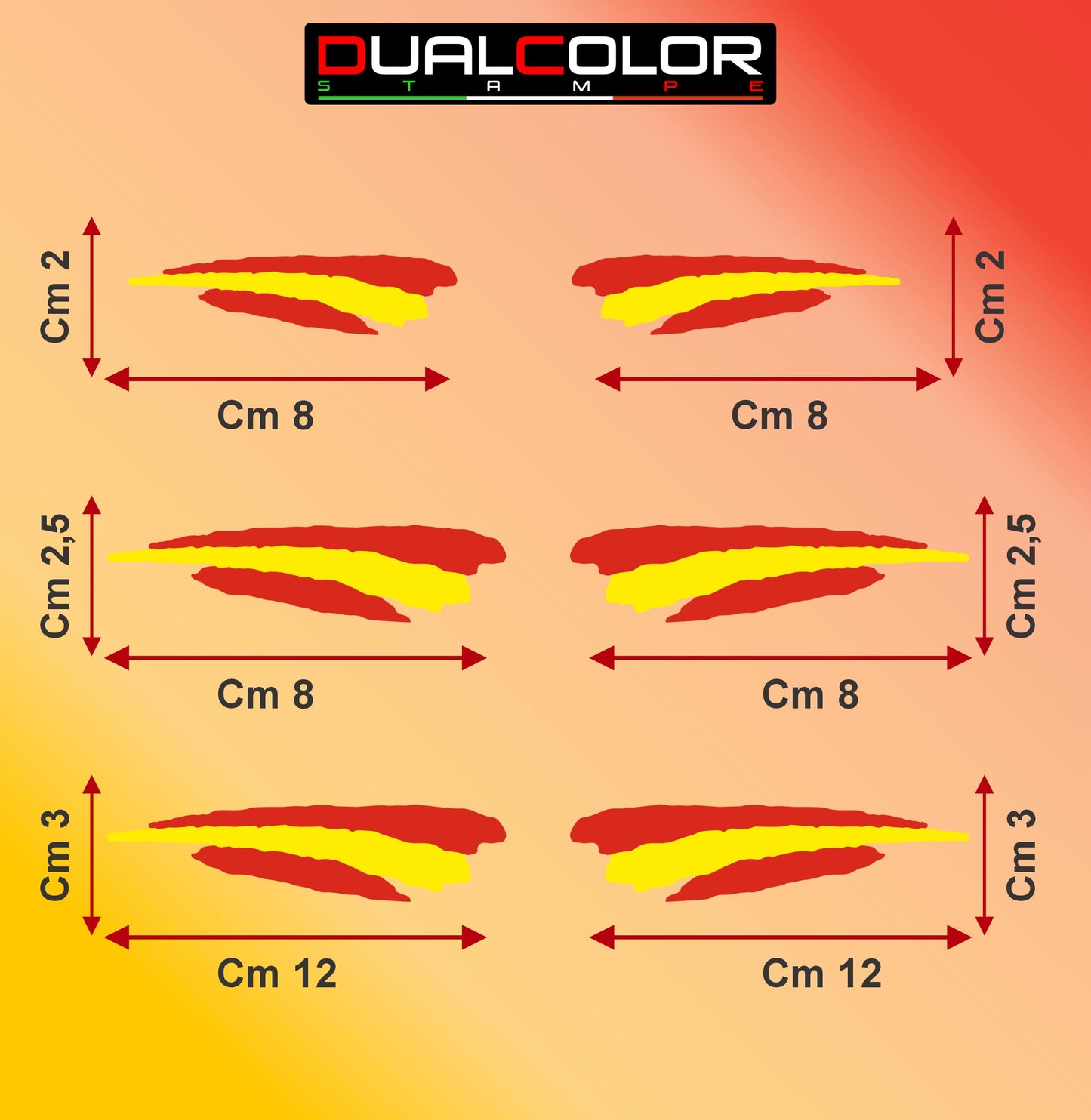 DualColorStampe Adesivi Stickers Bandiera Spagnola Spagna Tuning Sport Confezione 6 Unità | Adesivo Auto Esterno Resistente a Pioggia e Sole | Decalcomanie Auto Moto Scooter Quad Casco Biciclette
