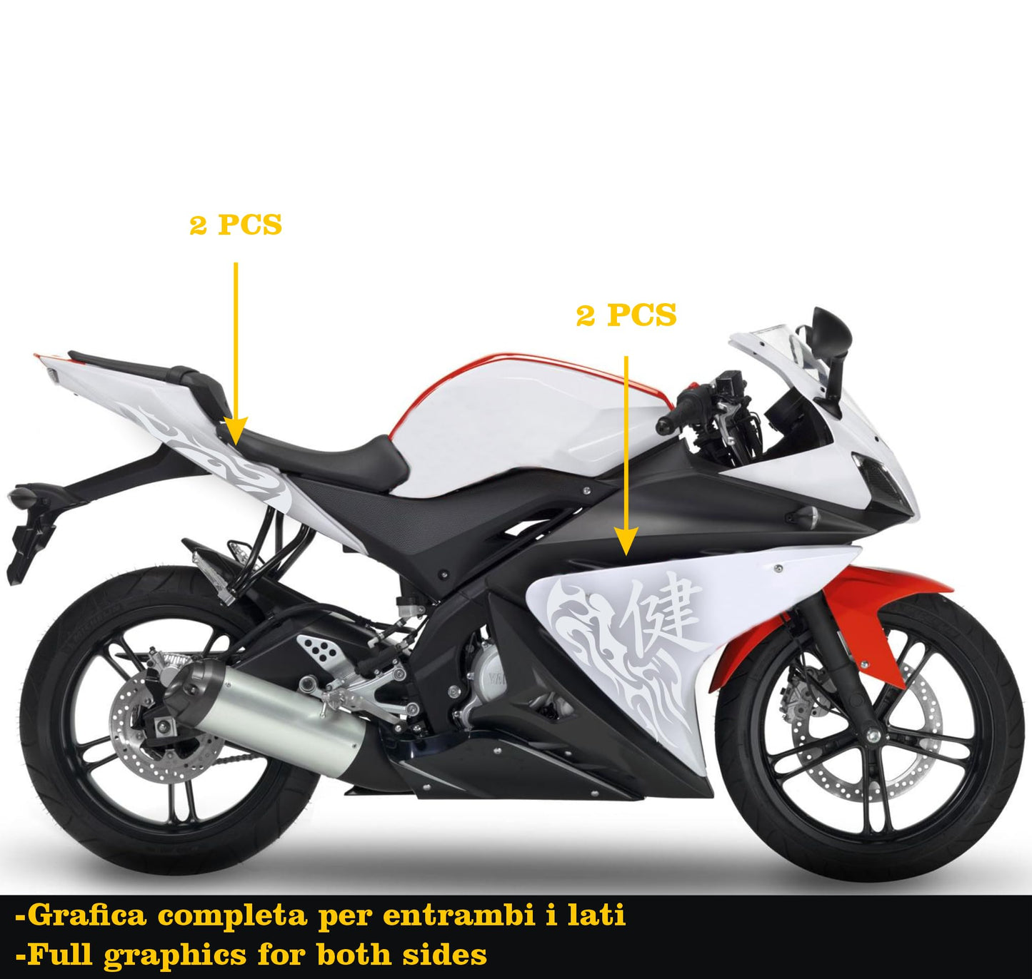 DualColorStampe Adesivi compatibili con Yamaha YZF-R125 Tribali 2014-2018 | Decalcomanie Carena Moto DX-SX M0174