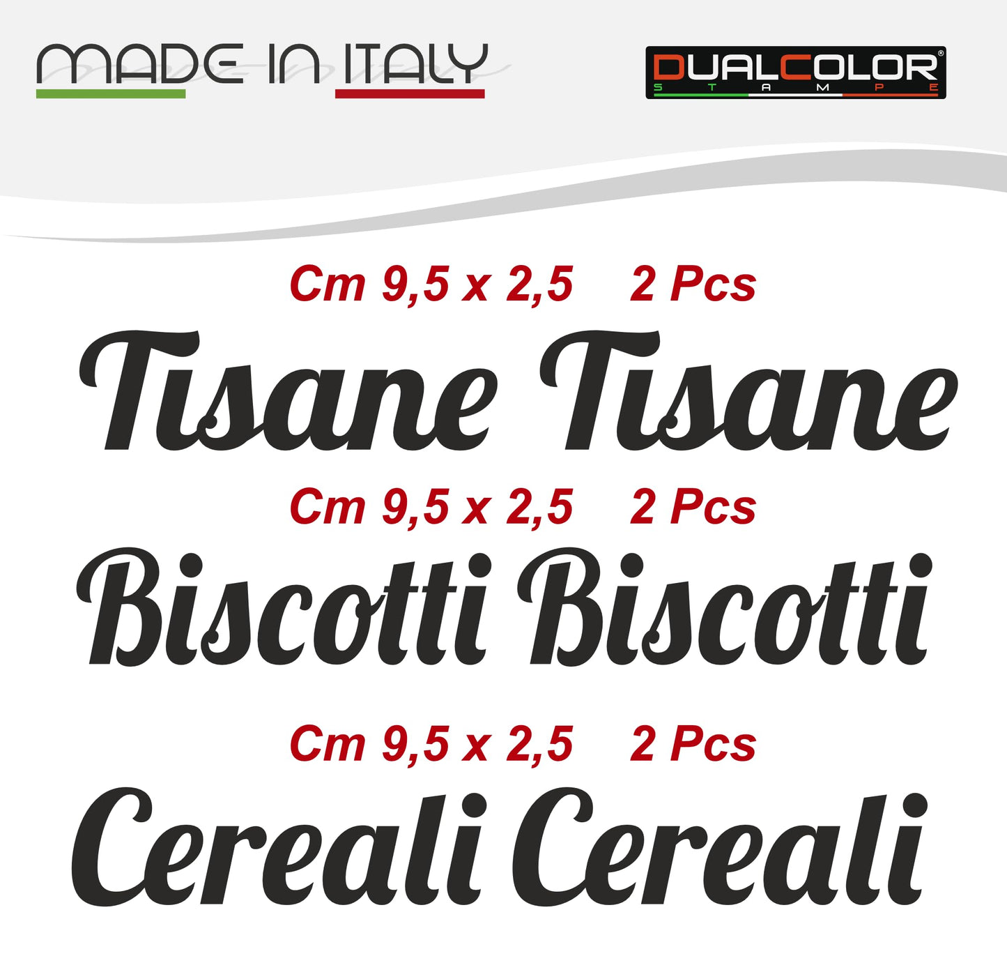 DualColorStampe Adesivi per barattoli cucina, per biscotti tisane e cereali per dispensa, stickers eleganti, in materiale Impermeabile e lavabile - I0151
