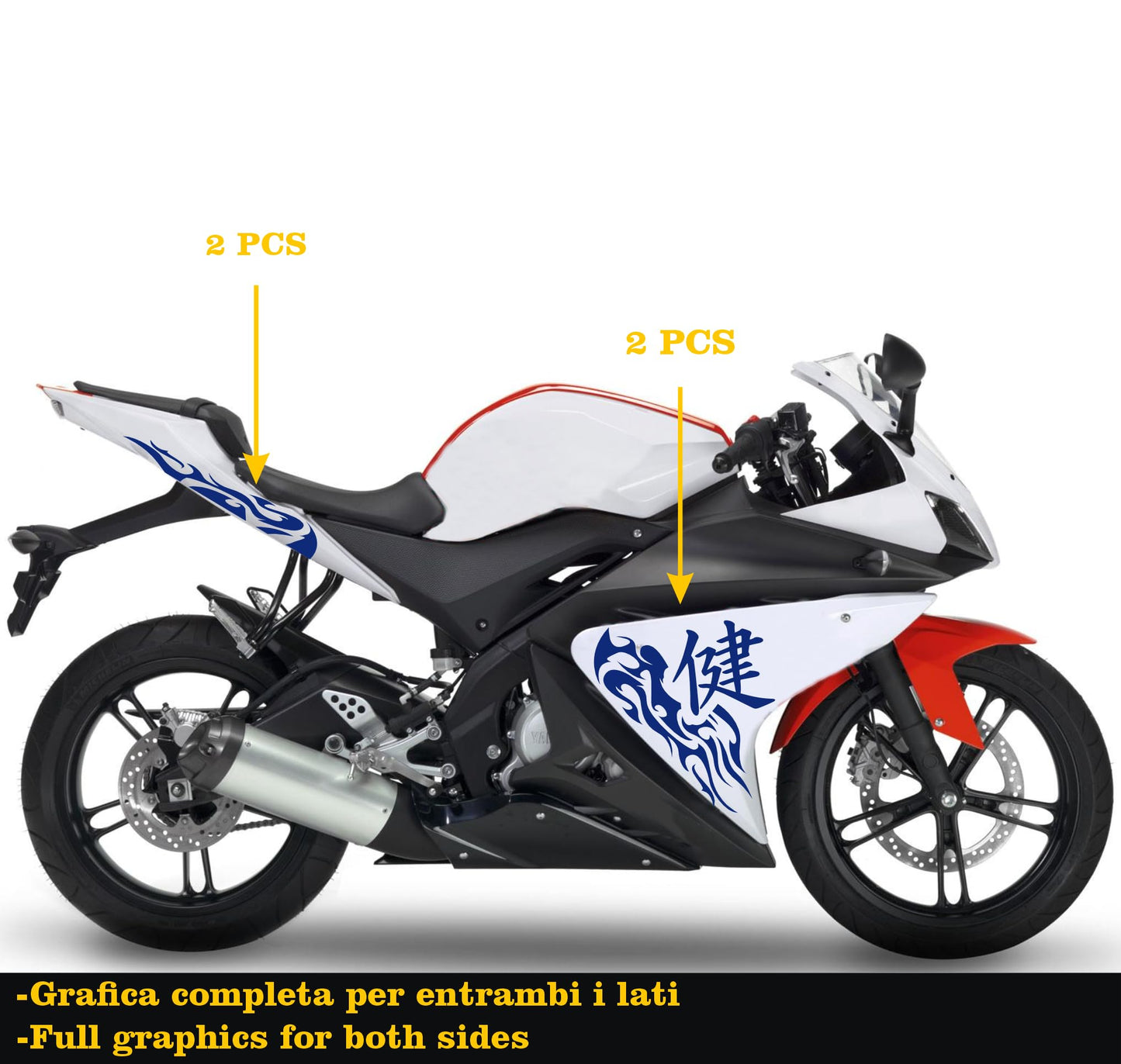 DualColorStampe Adesivi compatibili con Yamaha YZF-R125 Tribali 2014-2018 | Decalcomanie Carena Moto DX-SX M0174