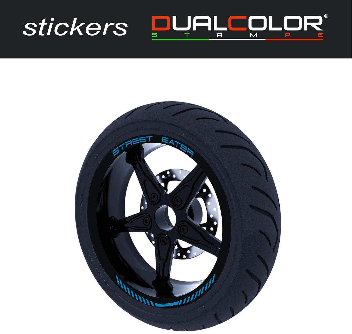 DualColorStampe Confezione Adesivi Set Completo di Cerchi Strisce per Moto per 2 Ruote da 17'' pollici strips Design Racing STREET EATER D0118