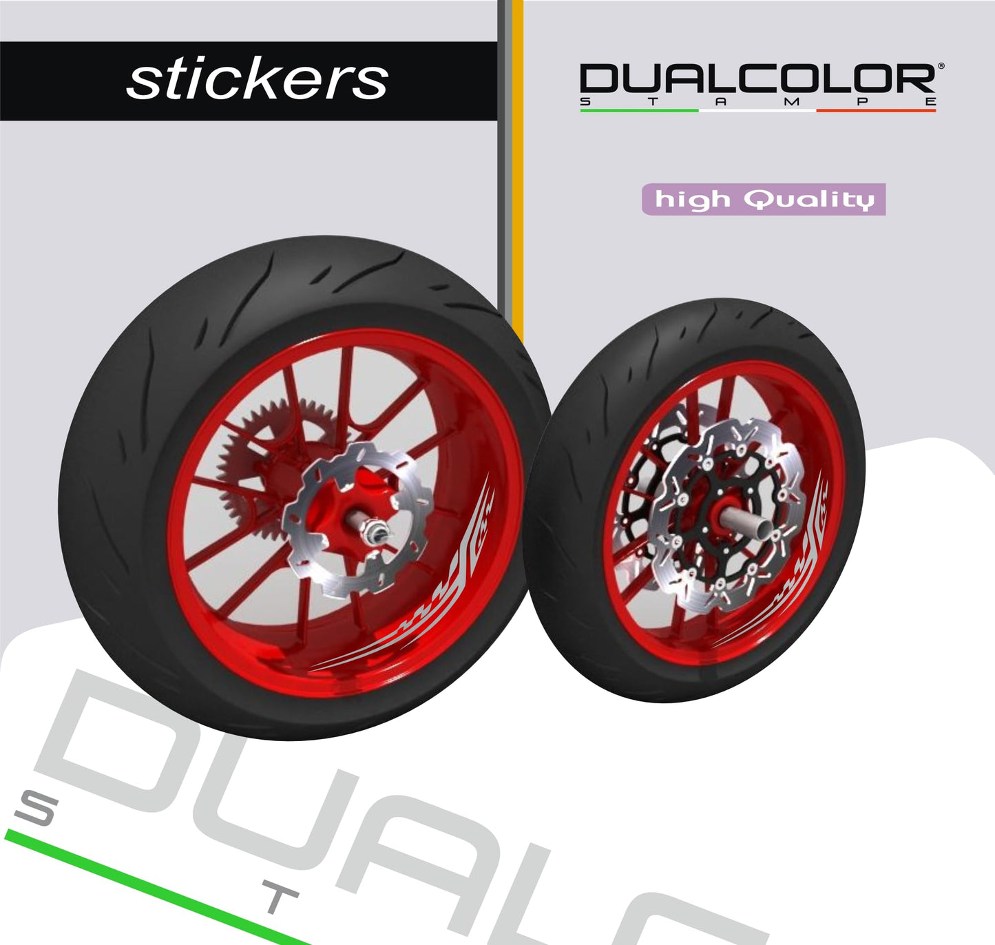 DualColorStampe Adesivi Cerchi Moto per 2 Ruote da 17" Pollici | Adesivi Ruote Moto | Adesivi Cerchi Moto Resiste a Pioggia e Sole | Design Racing D0128