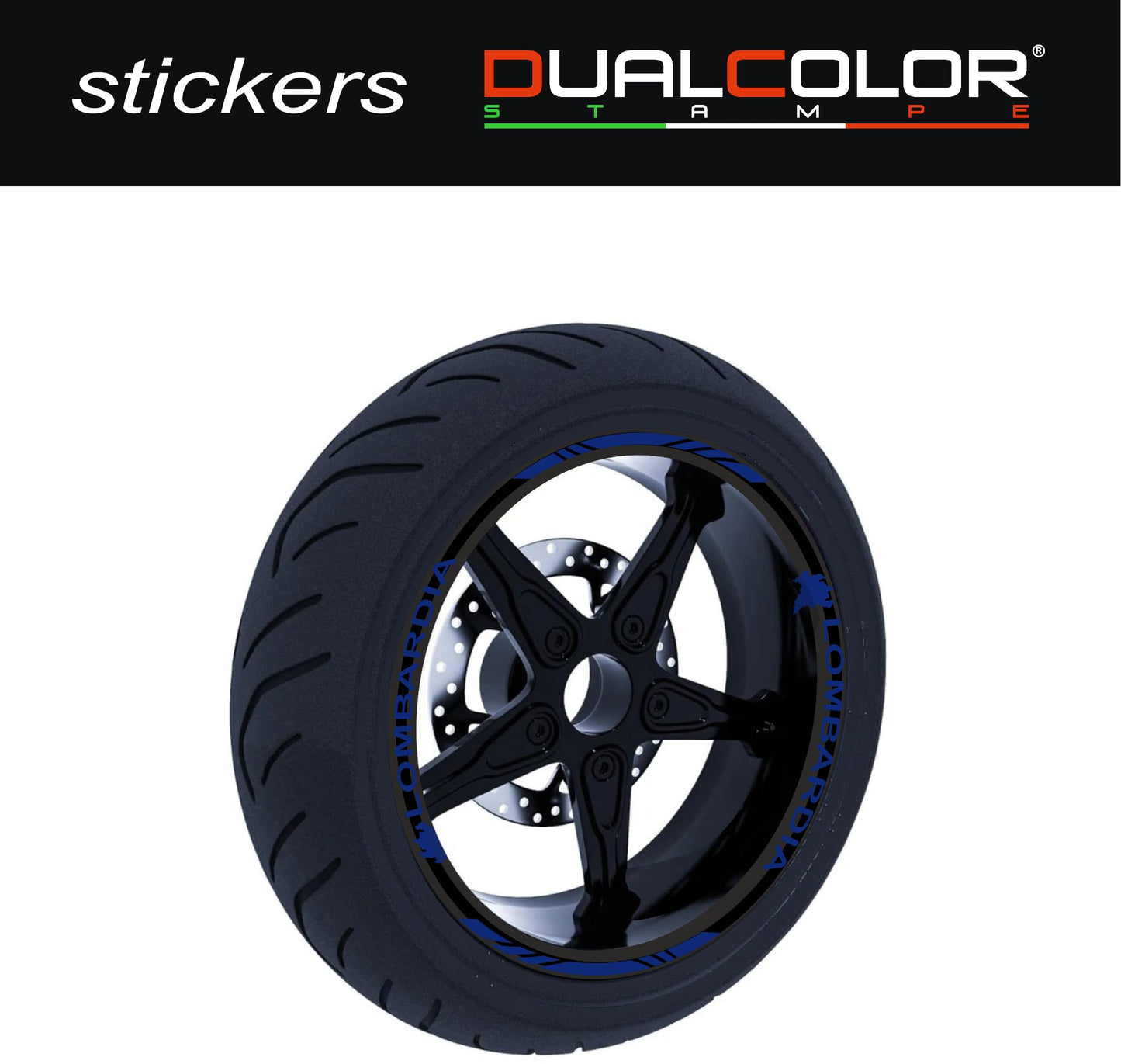 DualColorStampe Stickers Adesivi Set Completo di Cerchi Strisce per Moto per 2 Ruote da 17'' pollici strips Design Racing regione LOMBARDIA D0123