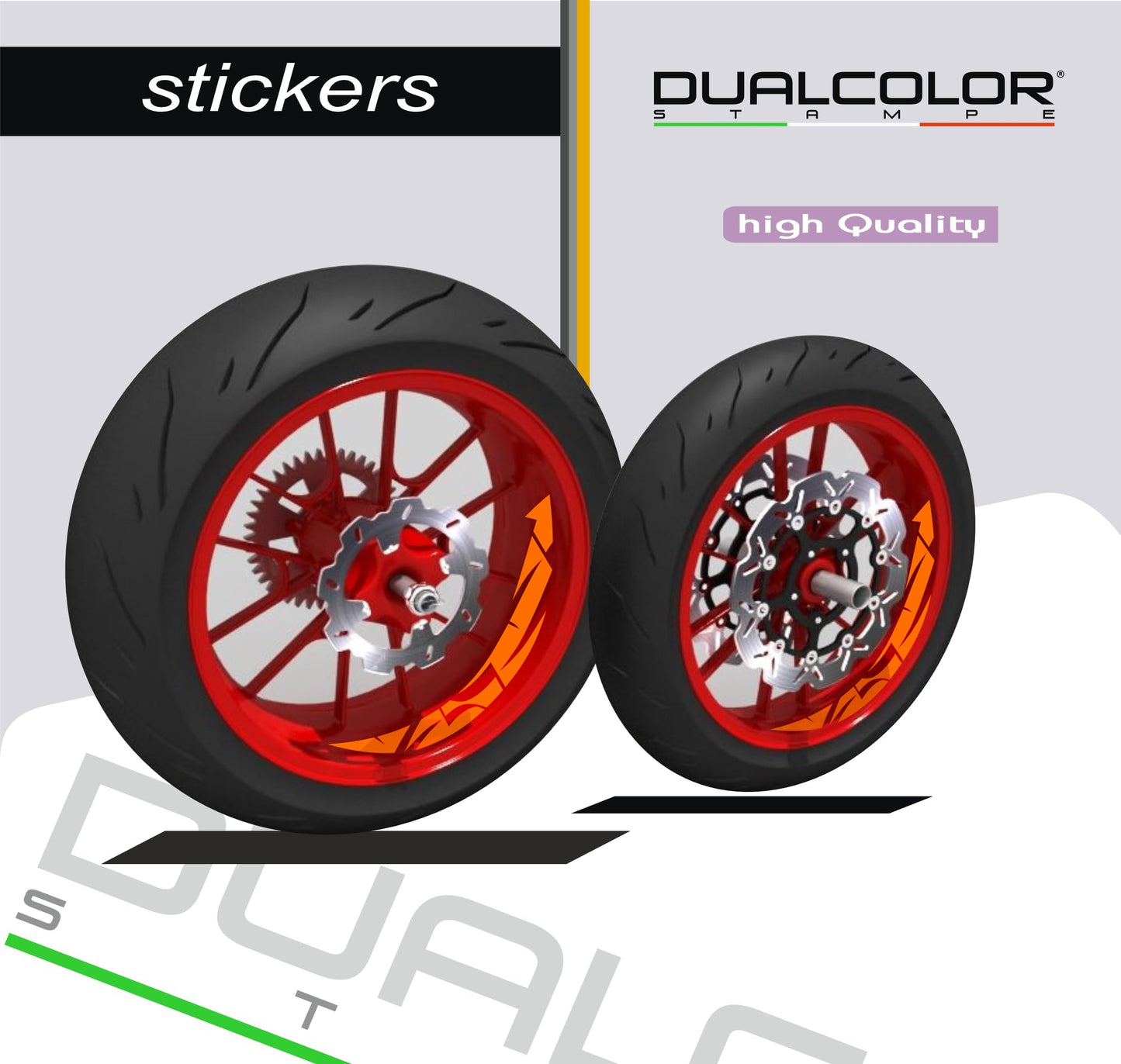 DualColorStampe Adesivi interno cerchi moto 17 POLLICI decal stickers cerchioni gomme strisce moto COD. D0035