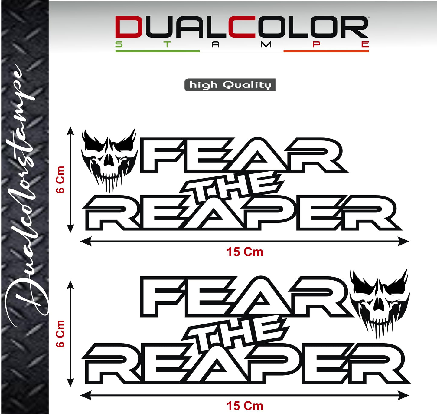 DualColorStampe® Adesivi Compatibili con Harley-Davidson fear the reaper skull teschio serbatoio Set 2 stickers Moto Motorbike COD. M0352