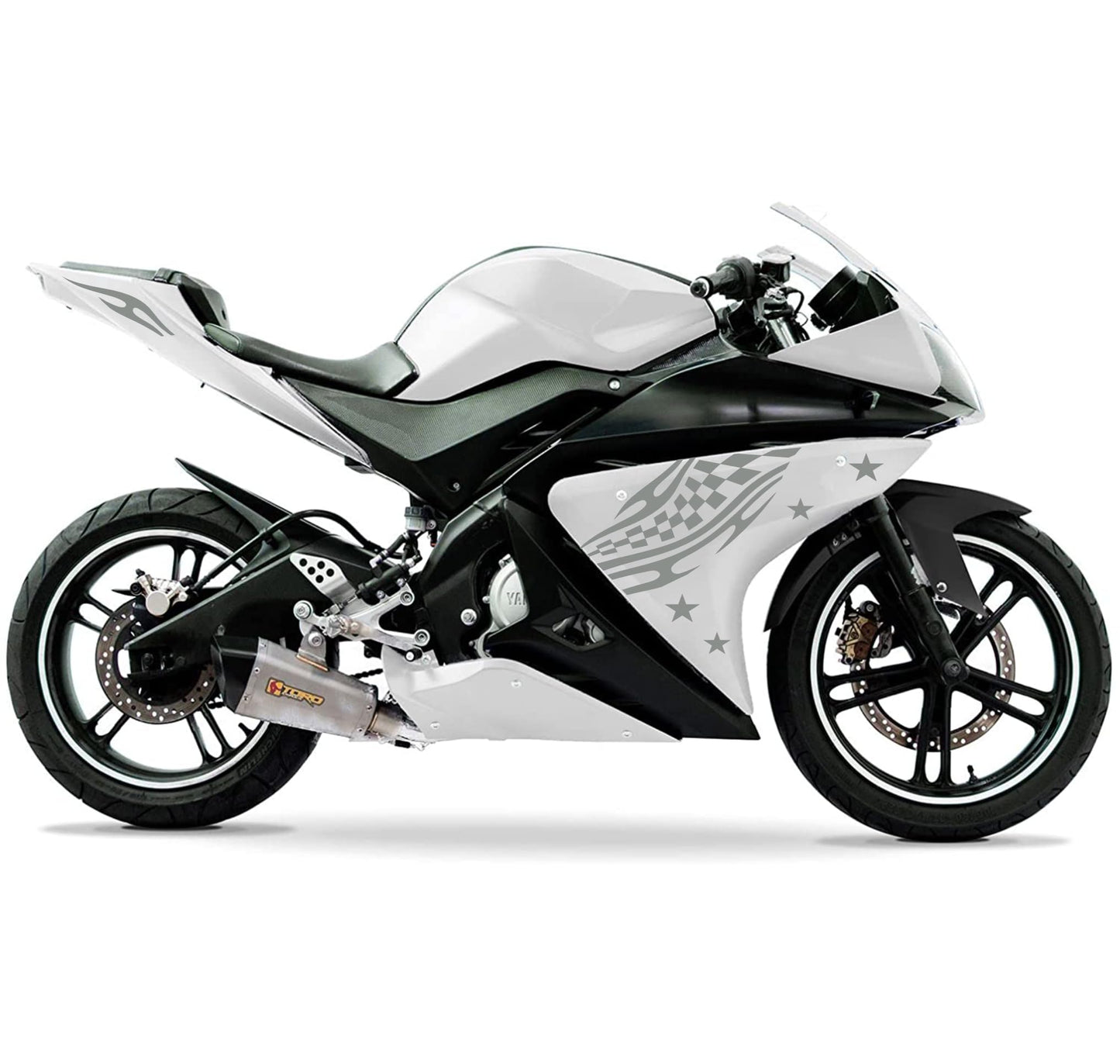 DualColorStampe Adesivi Compatibili con Yamaha YZF-R125 | Sticker Moto Personalizzabili Carena DX-SX Scacchiera Stelle M0126