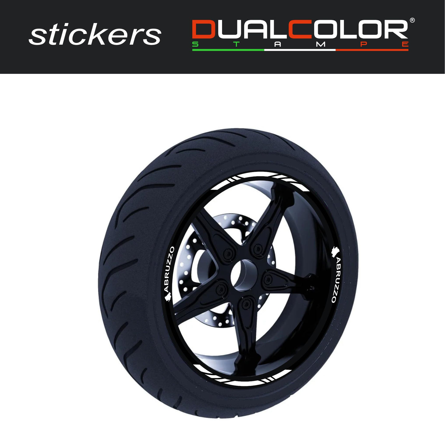 DualColorStampe Confezione Adesivi Set Completo di Cerchi Strisce per Moto per 2 Ruote da 17'' pollici strips Design Racing ABRUZZO D0117