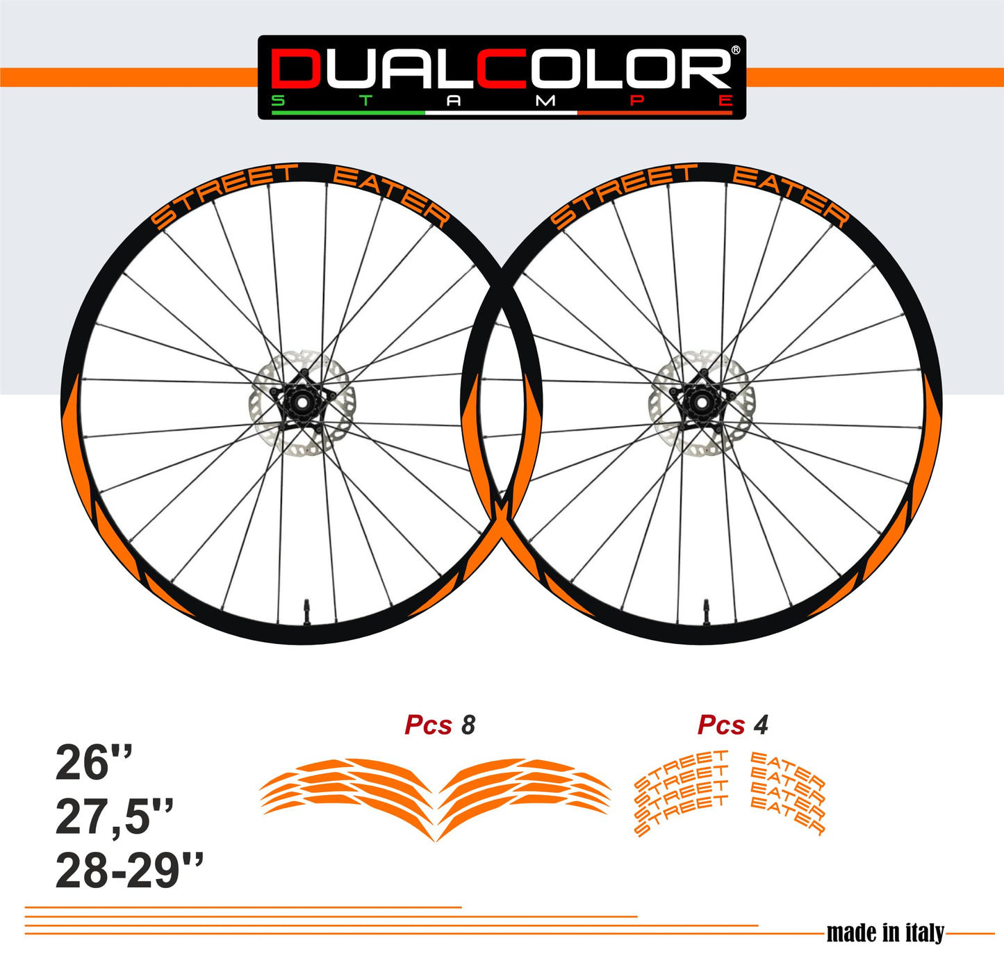 DualColorStampe® Adesivi Cerchi Bici MTB 26'' 27,5'' 28-29'' Pollici | Stickers Ruota Mountain Bike Colorati, Autoadesivi Impermeabili | Cod. B0204