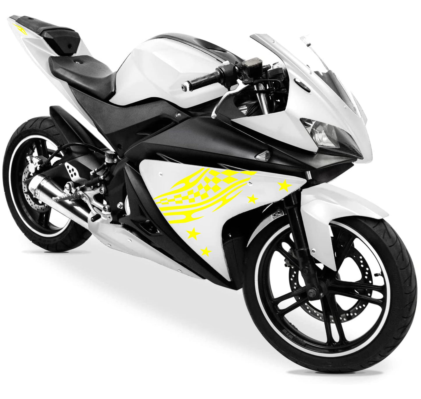 DualColorStampe Adesivi Compatibili con Yamaha YZF-R125 | Sticker Moto Personalizzabili Carena DX-SX Scacchiera Stelle M0126