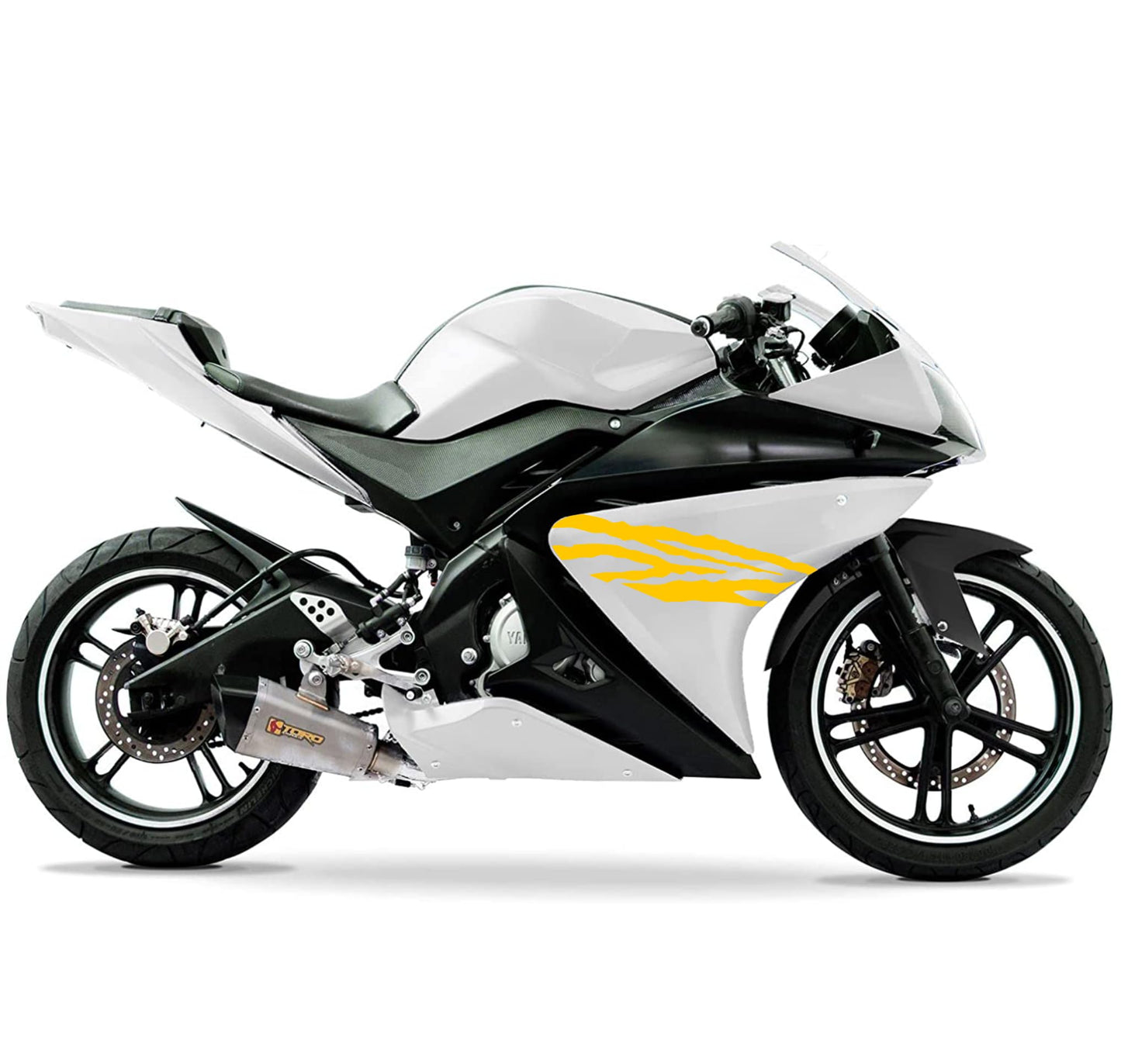 DualColorStampe Adesivi Compatibili con Yamaha YZF-R125 | Sticker Moto Carena (DX-SX) Personalizzabili | design zebrato Colorato M0120