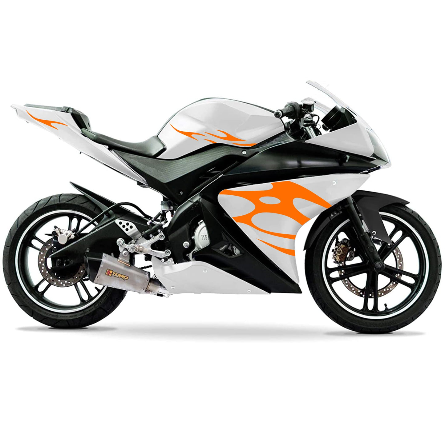 DualColorStampe Adesivi Compatibili con Yamaha YZF-R125 | Sticker Moto Carena (DX-SX) Personalizzabili | Fiamme Colorate M0121
