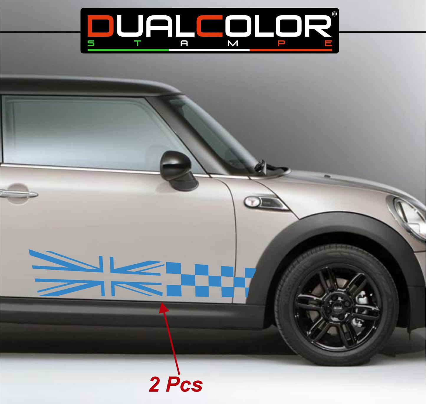 DualColorStampe Adesivi compatibili con MINI Cooper S One JCW R50 R52 R53 R56 R57 F55 F56 F57 per minigonne laterali (2 pezzi) Strisce laterali decalcomania a scacchiera 0371
