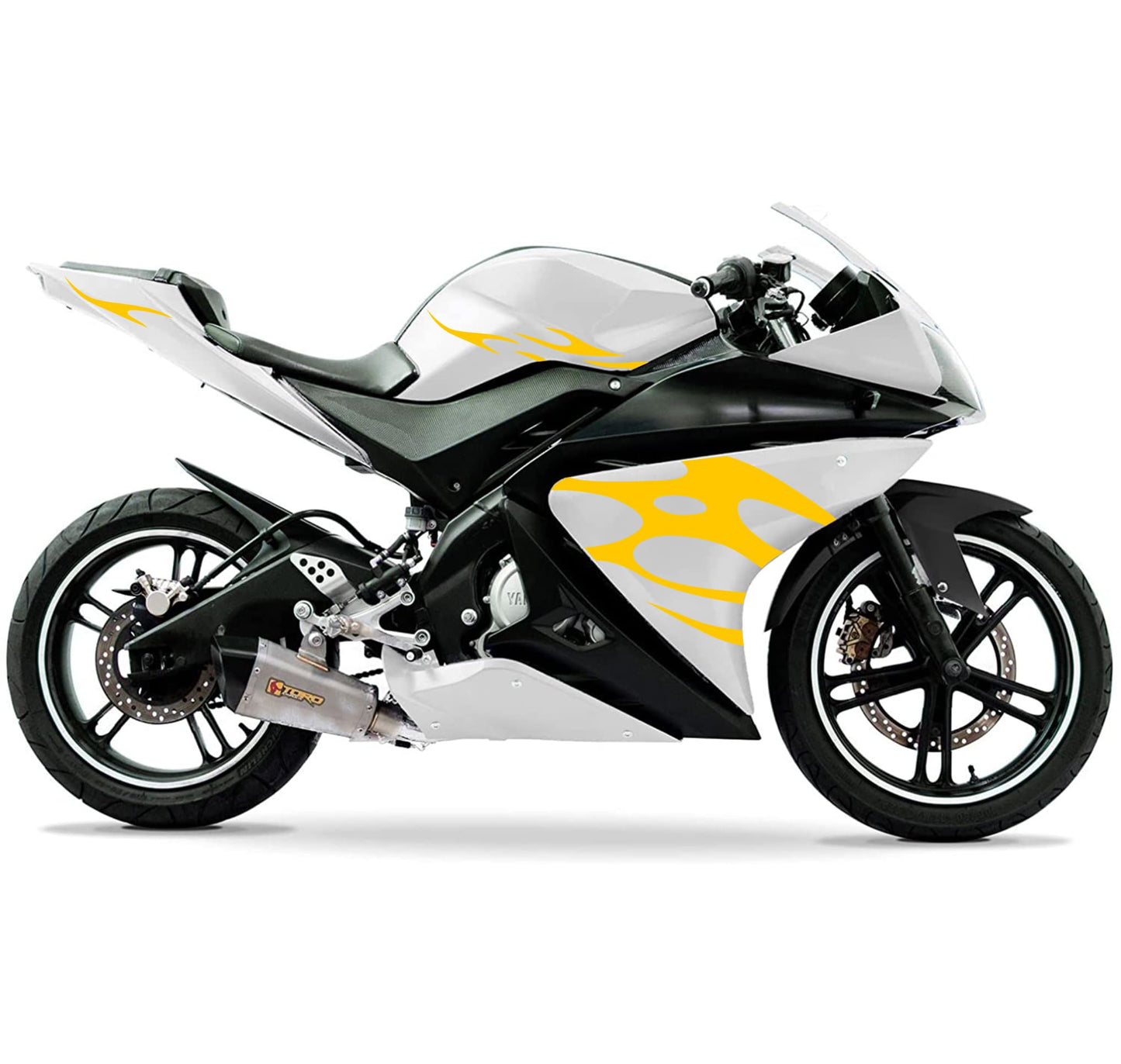 DualColorStampe Adesivi Compatibili con Yamaha YZF-R125 | Sticker Moto Carena (DX-SX) Personalizzabili | Fiamme Colorate M0121