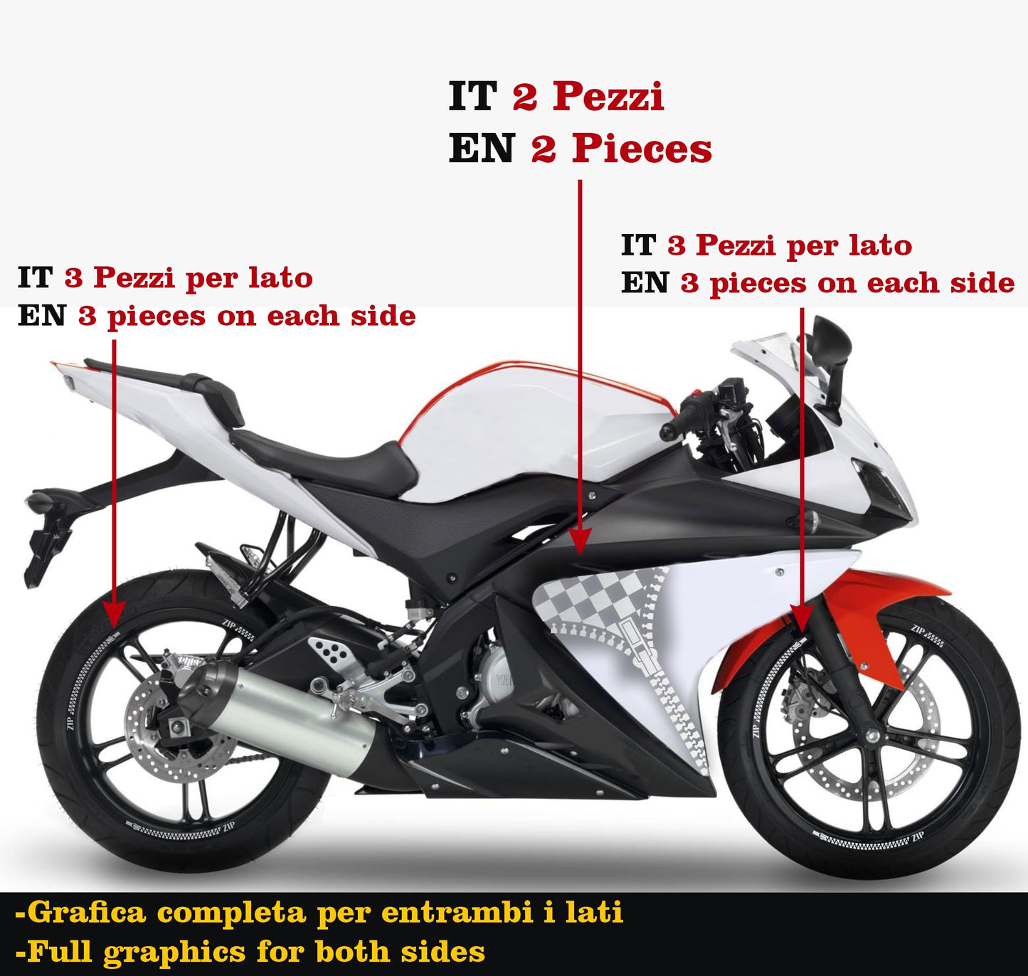 DualColorStampe Adesivi Compatibili con Yamaha YZF-R125 R125 (2014-2018) + Strisce per cerchi moto da 17'' pollici decalcomanie carena moto stickers Cod.M0240