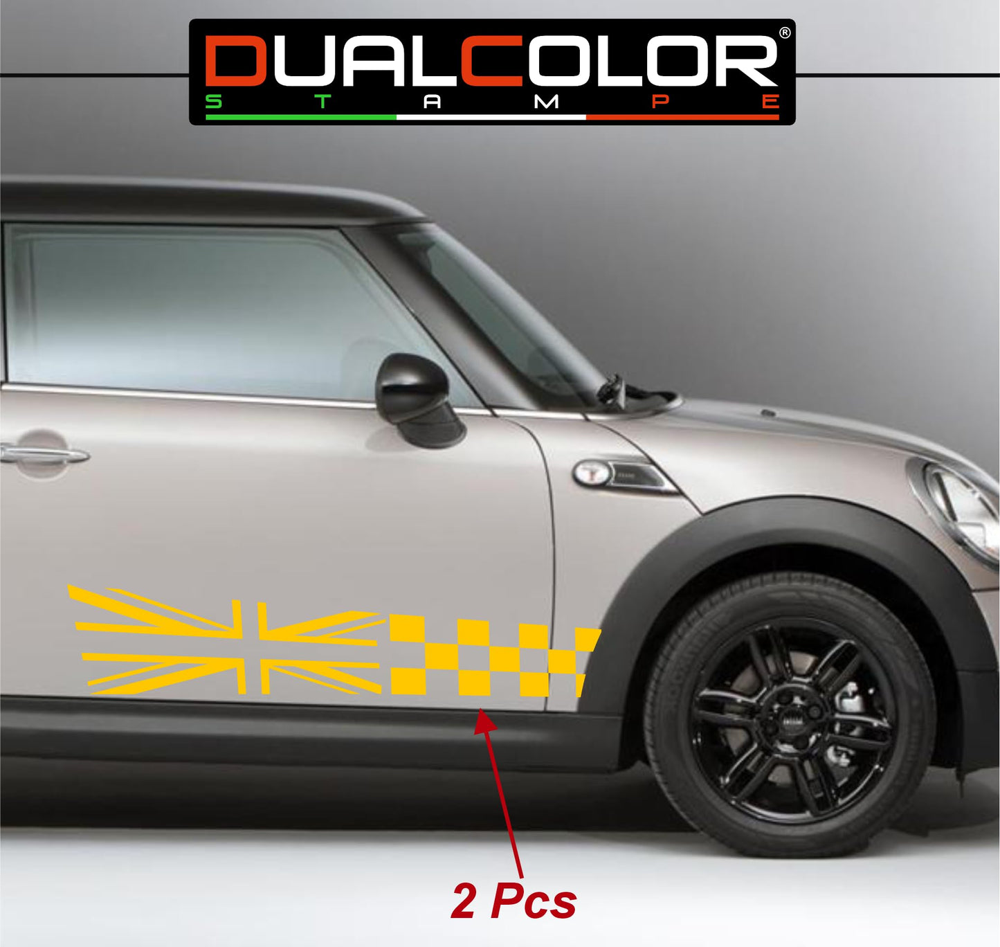DualColorStampe Adesivi compatibili con MINI Cooper S One JCW R50 R52 R53 R56 R57 F55 F56 F57 per minigonne laterali (2 pezzi) Strisce laterali decalcomania a scacchiera 0371