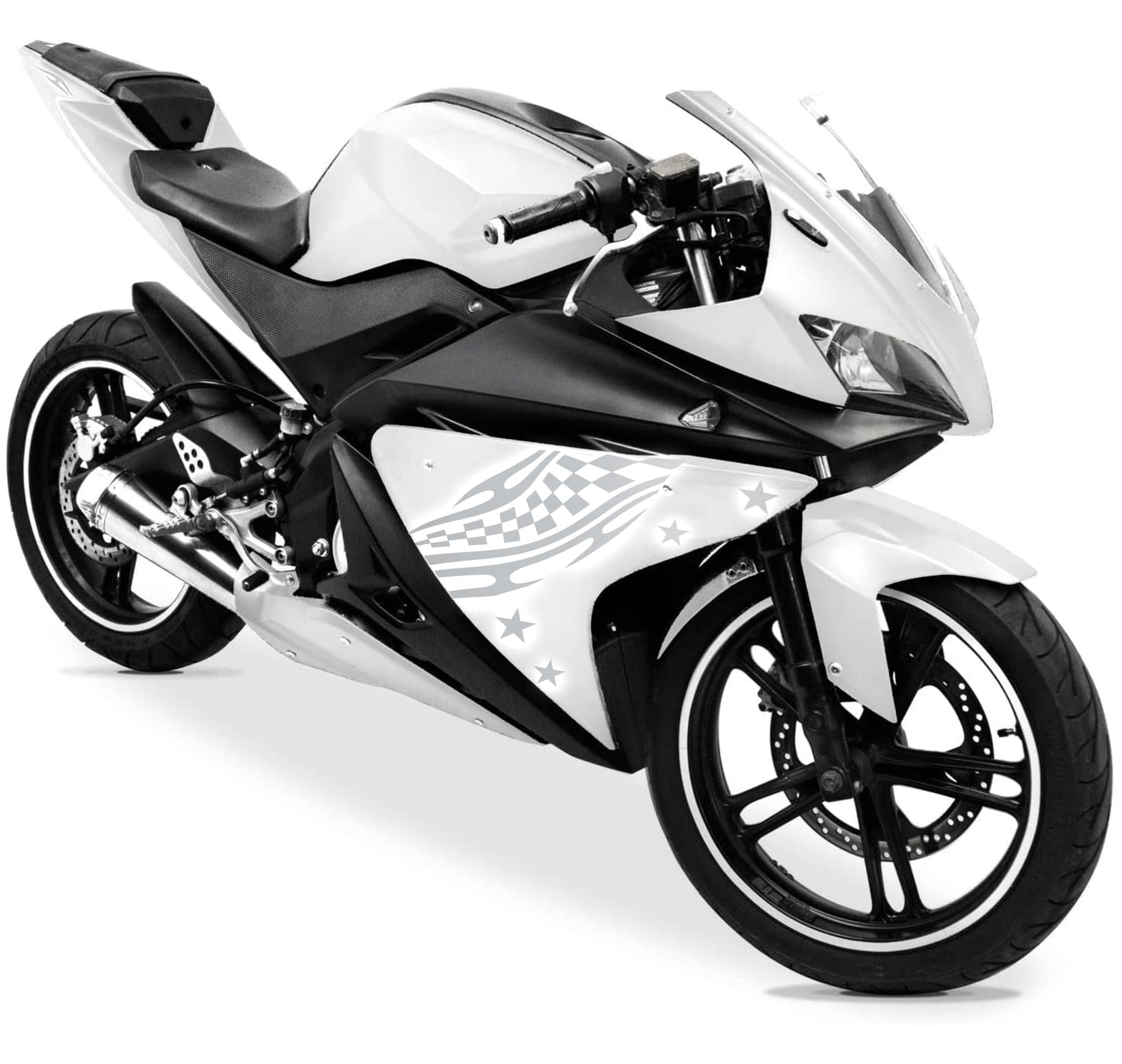 DualColorStampe Adesivi Compatibili con Yamaha YZF-R125 | Sticker Moto Personalizzabili Carena DX-SX Scacchiera Stelle M0126