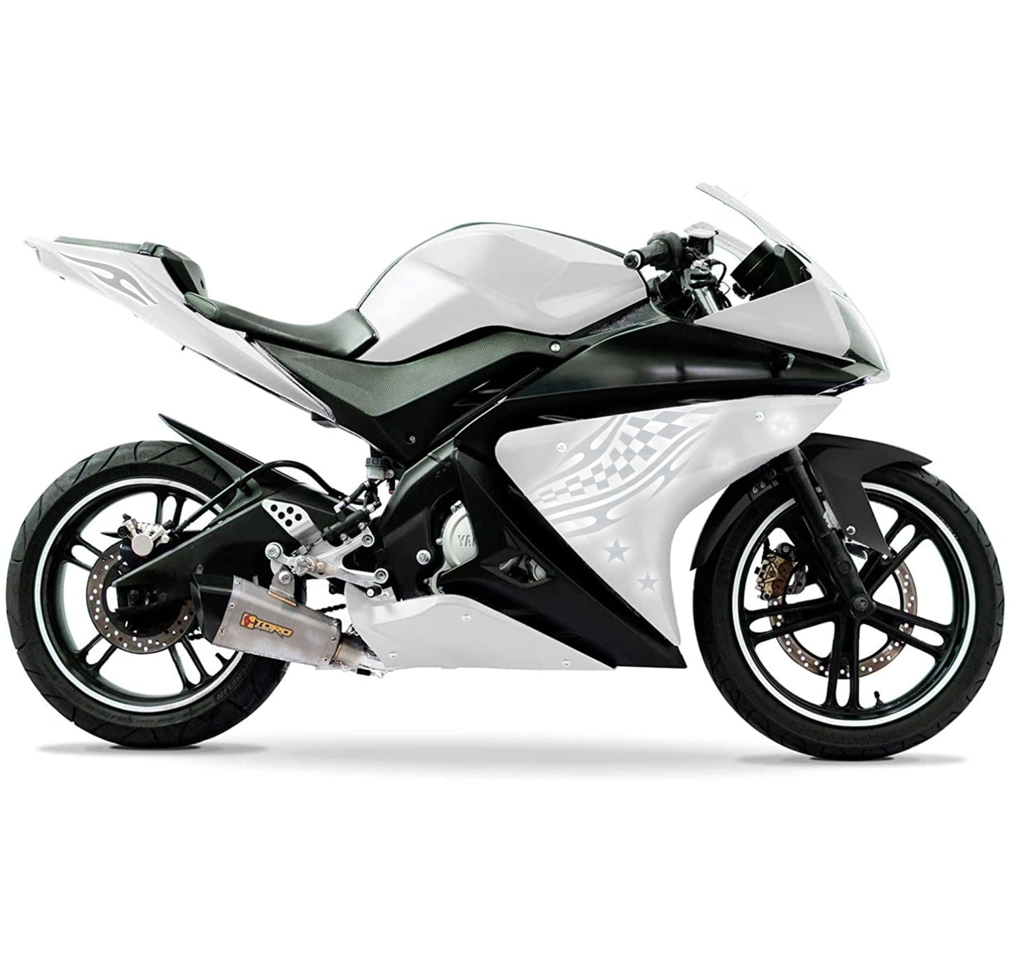 DualColorStampe Adesivi Compatibili con Yamaha YZF-R125 | Sticker Moto Personalizzabili Carena DX-SX Scacchiera Stelle M0126