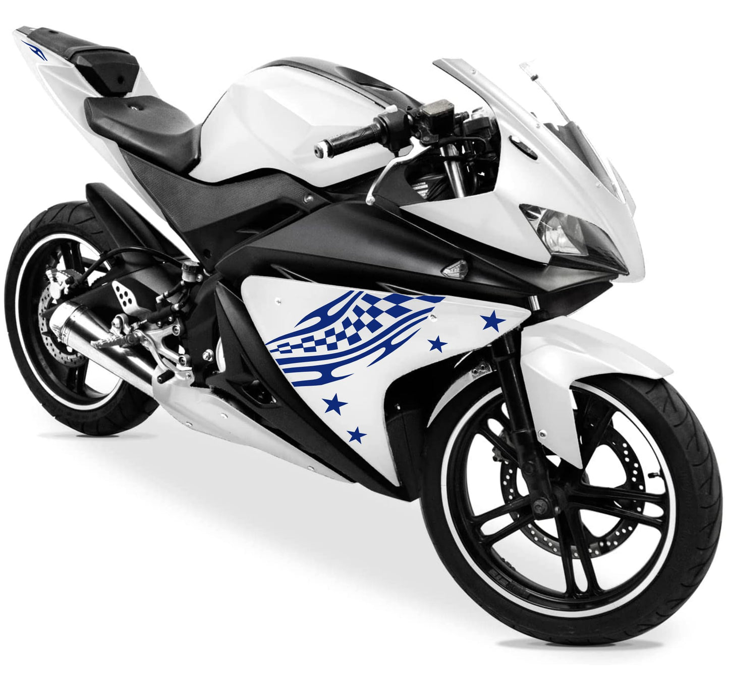 DualColorStampe Adesivi Compatibili con Yamaha YZF-R125 | Sticker Moto Personalizzabili Carena DX-SX Scacchiera Stelle M0126