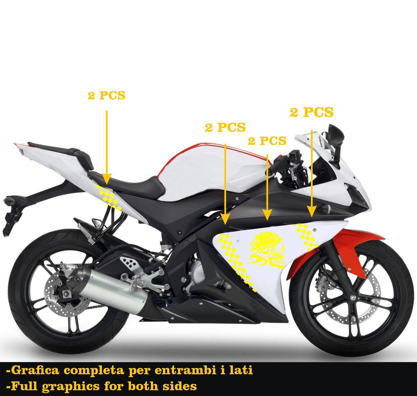 DualColorStampe Adesivi Compatibili con Yamaha YZF-R125 R125 - Design Scacchiera Teschio - Personalizzazione Moto M0166