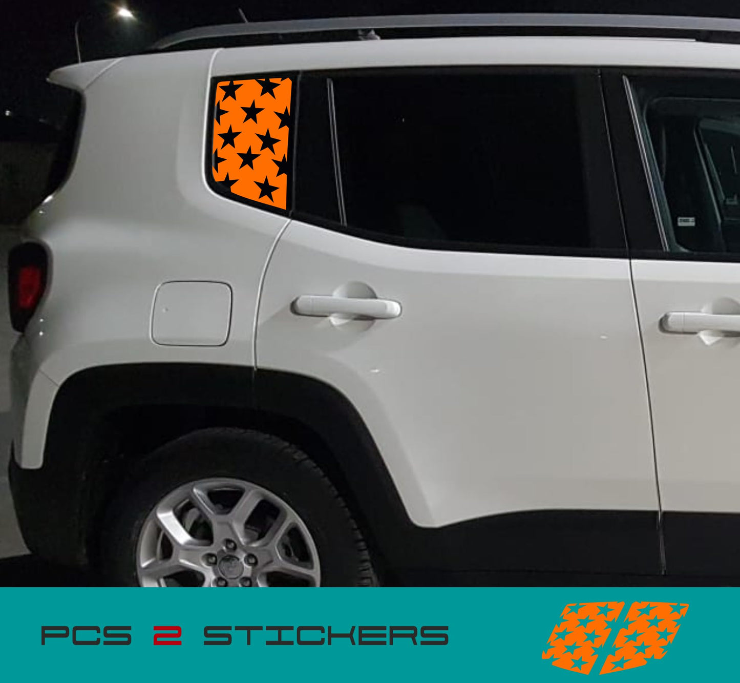DualColorStampe Adesivi compatibili con Jeep Renegade (2014-2024) Vetro stickers finestrini posteriori fascia Window Decal stelle 0382