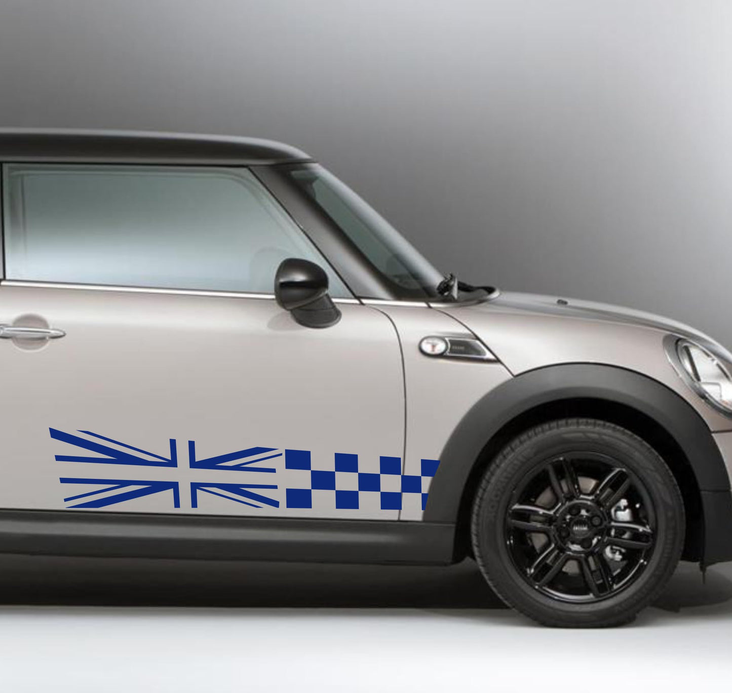 DualColorStampe Adesivi compatibili con MINI Cooper S One JCW R50 R52 R53 R56 R57 F55 F56 F57 per minigonne laterali (2 pezzi) Strisce laterali decalcomania a scacchiera 0371