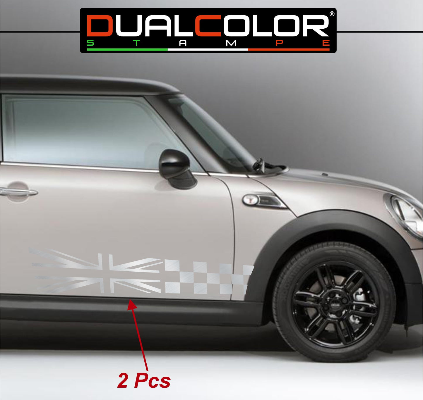 DualColorStampe Adesivi compatibili con MINI Cooper S One JCW R50 R52 R53 R56 R57 F55 F56 F57 per minigonne laterali (2 pezzi) Strisce laterali decalcomania a scacchiera 0371