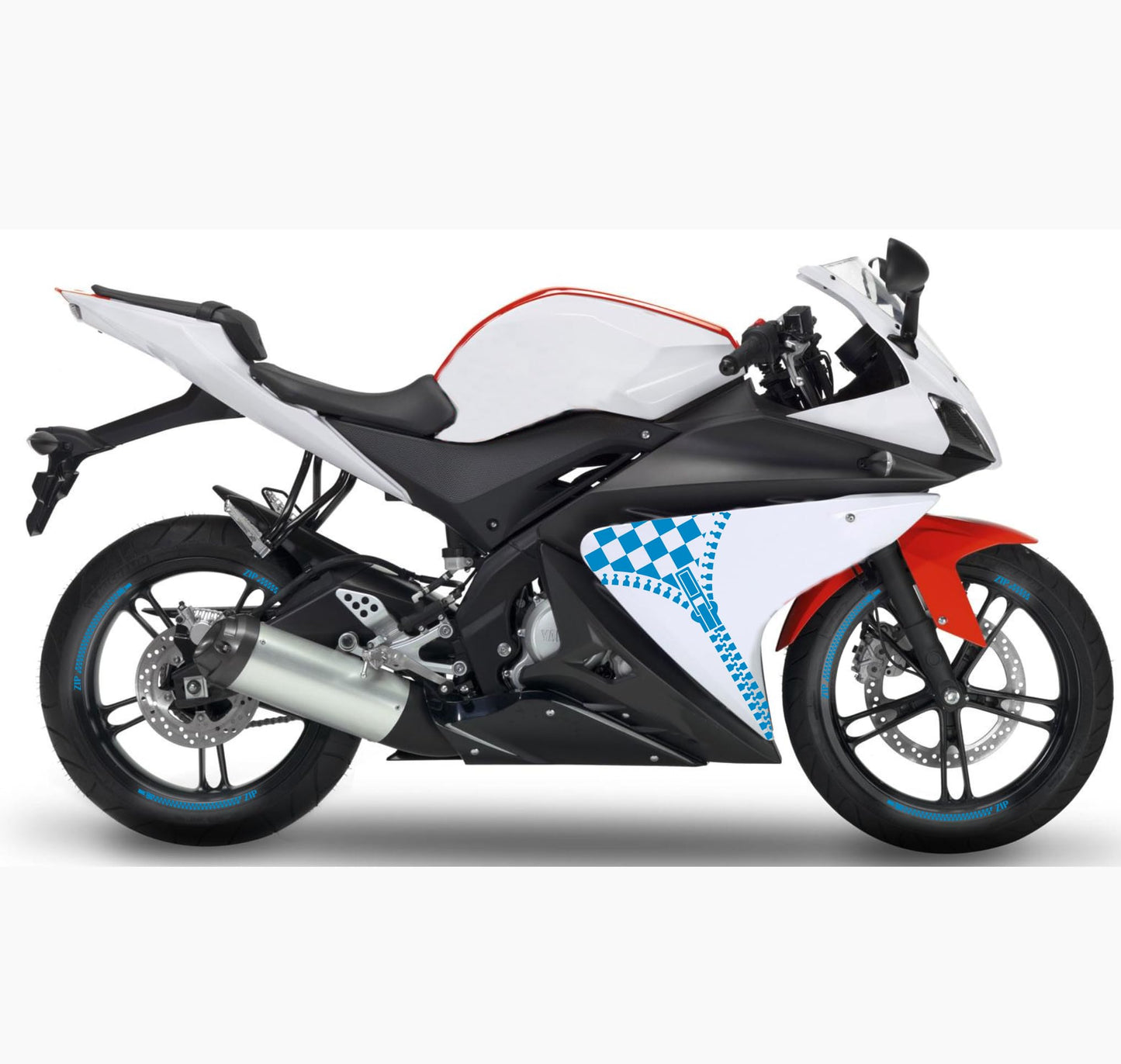 DualColorStampe Adesivi Compatibili con Yamaha YZF-R125 R125 (2014-2018) + Strisce per cerchi moto da 17'' pollici decalcomanie carena moto stickers Cod.M0240