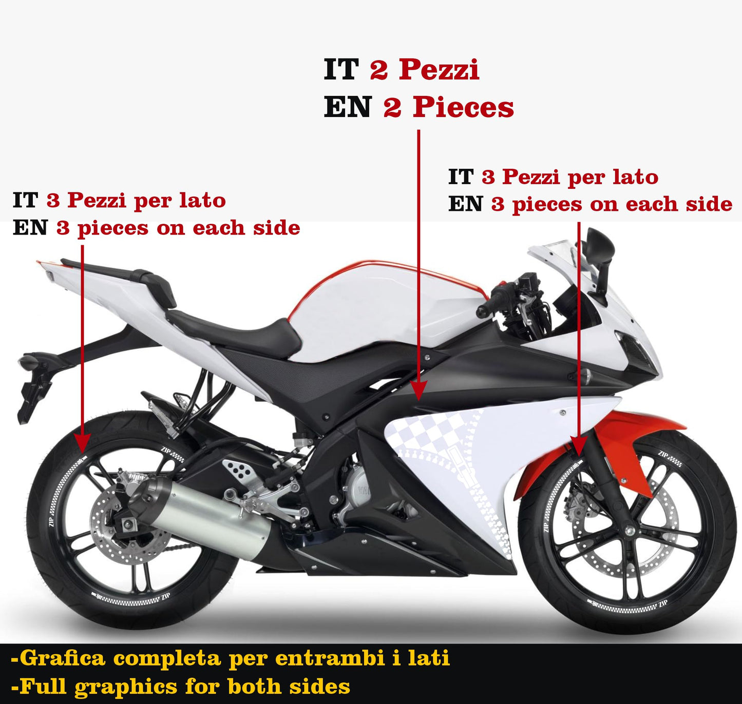 DualColorStampe Adesivi Compatibili con Yamaha YZF-R125 R125 (2014-2018) + Strisce per cerchi moto da 17'' pollici decalcomanie carena moto stickers Cod.M0240