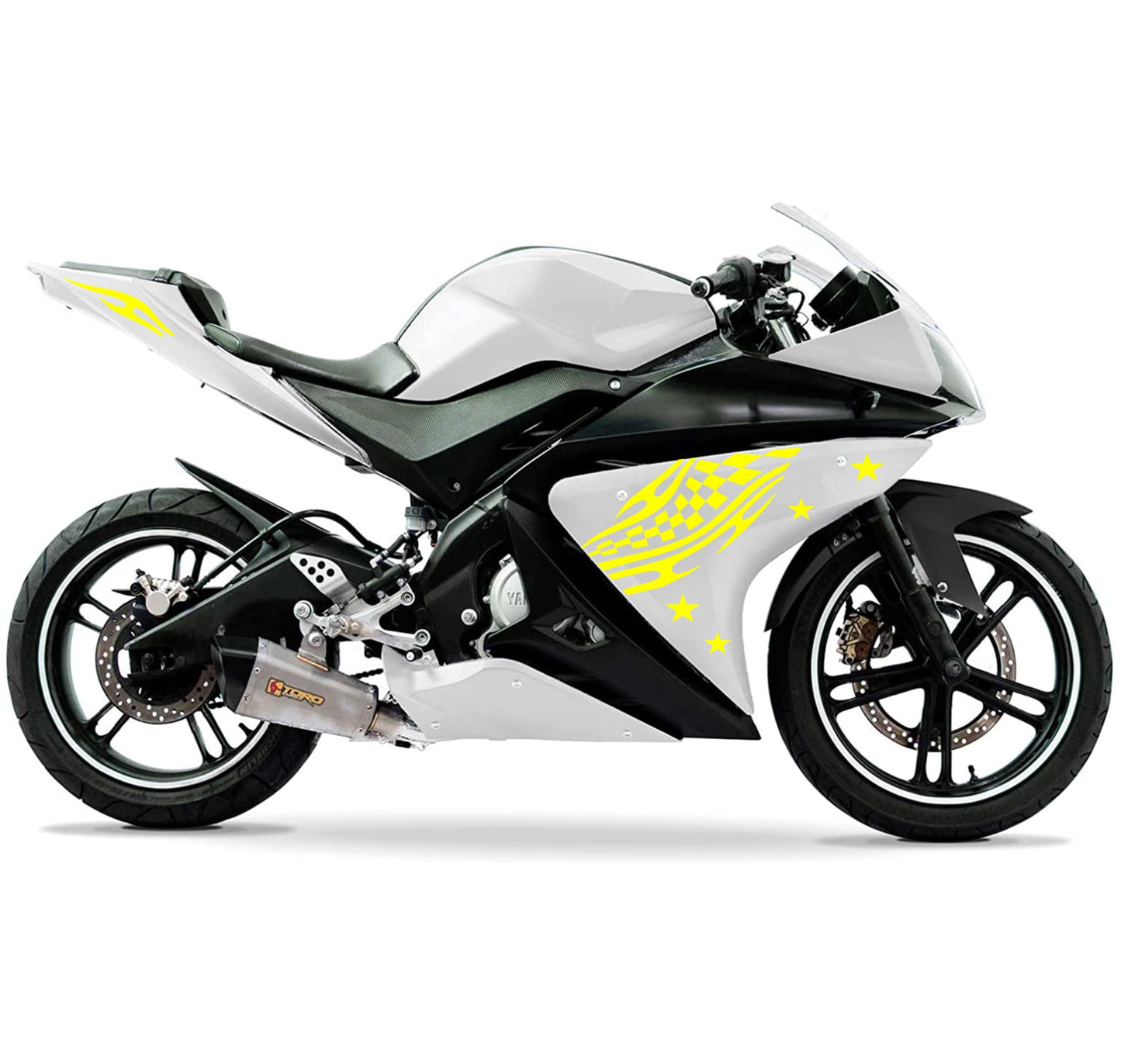 DualColorStampe Adesivi Compatibili con Yamaha YZF-R125 | Sticker Moto Personalizzabili Carena DX-SX Scacchiera Stelle M0126
