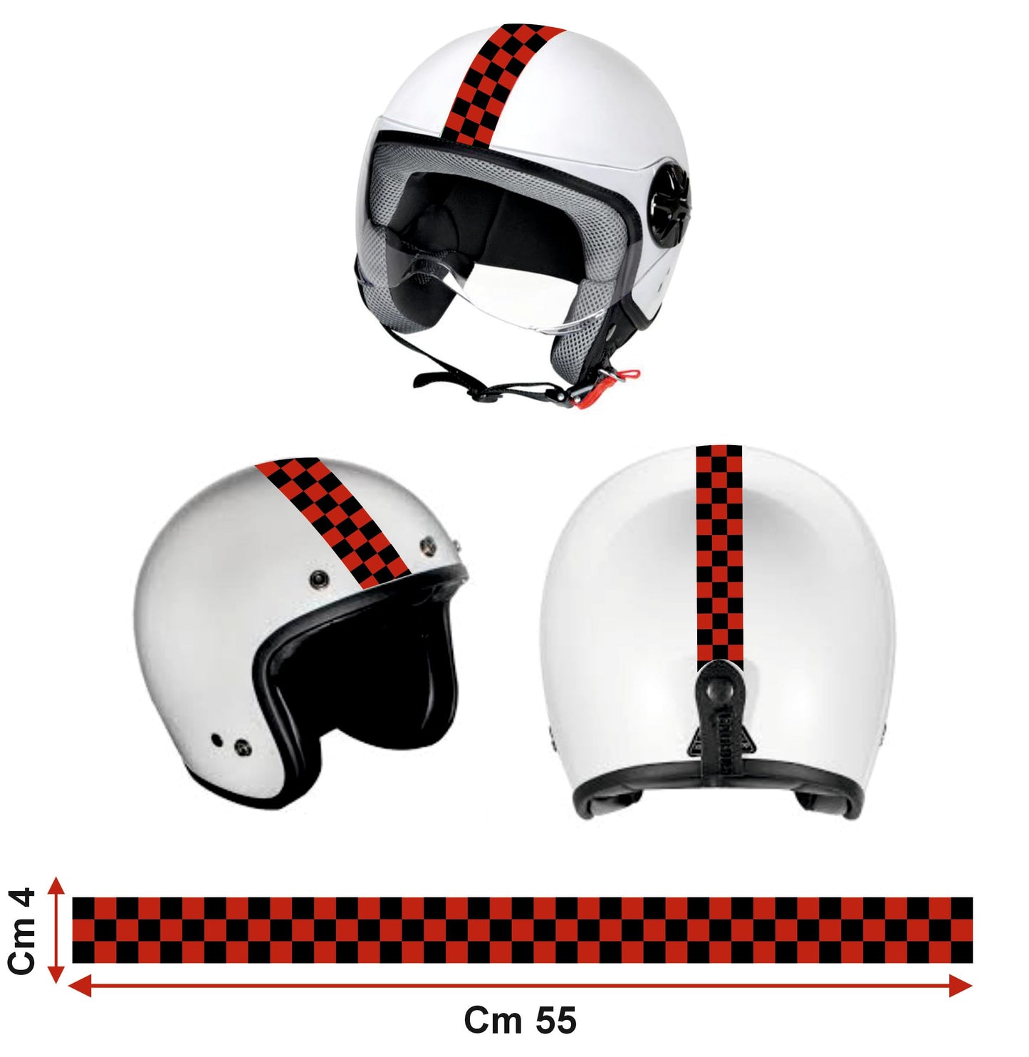 DualColorStampe Adesivo Fascia Lunghezza 55 cm design SCACCHIERA scacchi rosso nero milano per auto moto casco decalcomanie fasce adesive C0085