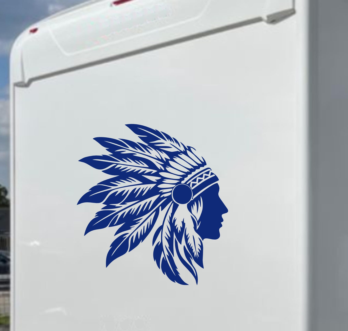 Adesivi stickers camper Indiano con piume frase frasi -caravan roulotte- accessori grafiche fiancata scegli colore cod. 0436 (cm 56 x60)