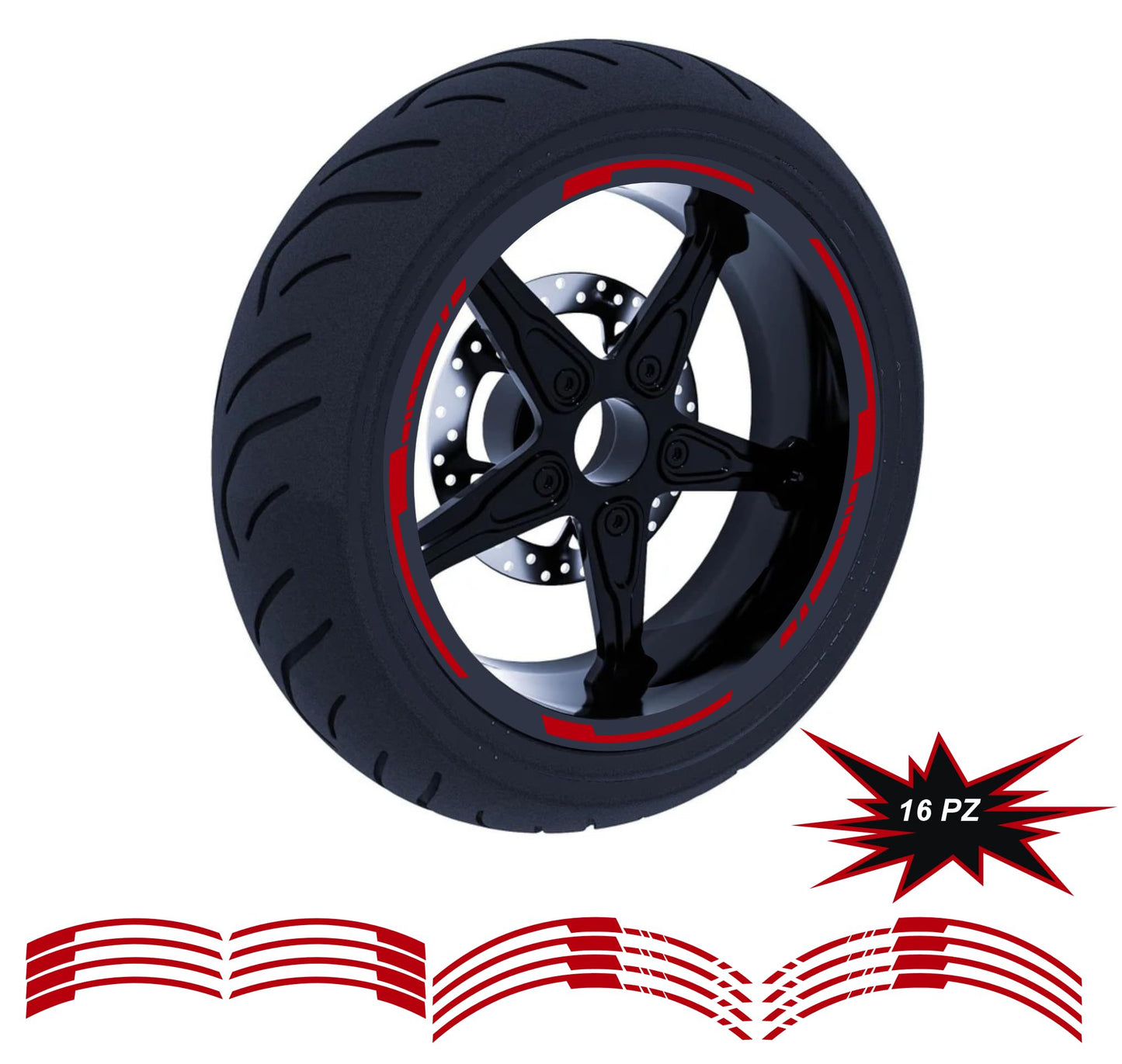 DualColorStampe Adesivi compatibili con Booster Spirit Set Completo di Cerchi Strisce per Moto per 2 Ruote da 10'' pollici strips Design Sportivo COD.D0125