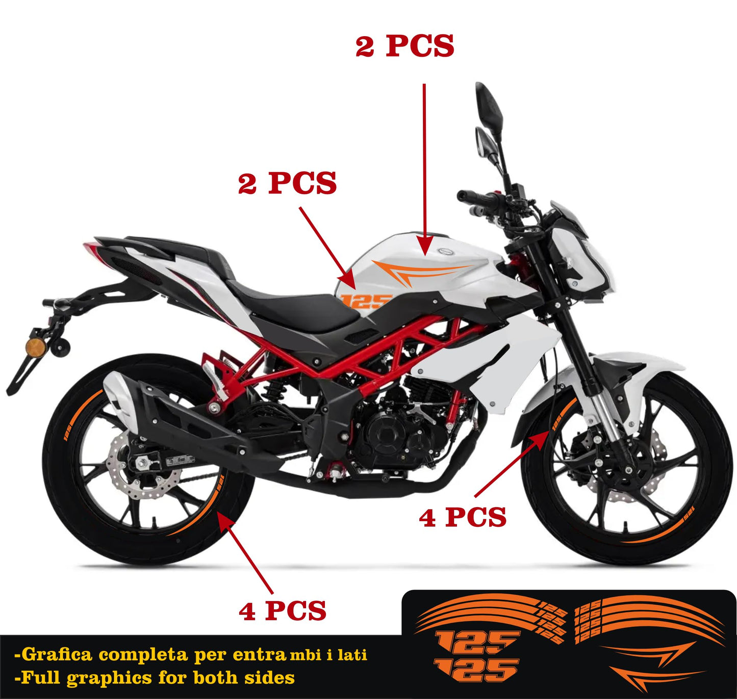 DualColorStampe Adesivi Compatibili con Benelli BN 125 (2021-2023) DX-SX Carena Moto + Strisce Cerchi 17'' Stelle Design - M0303