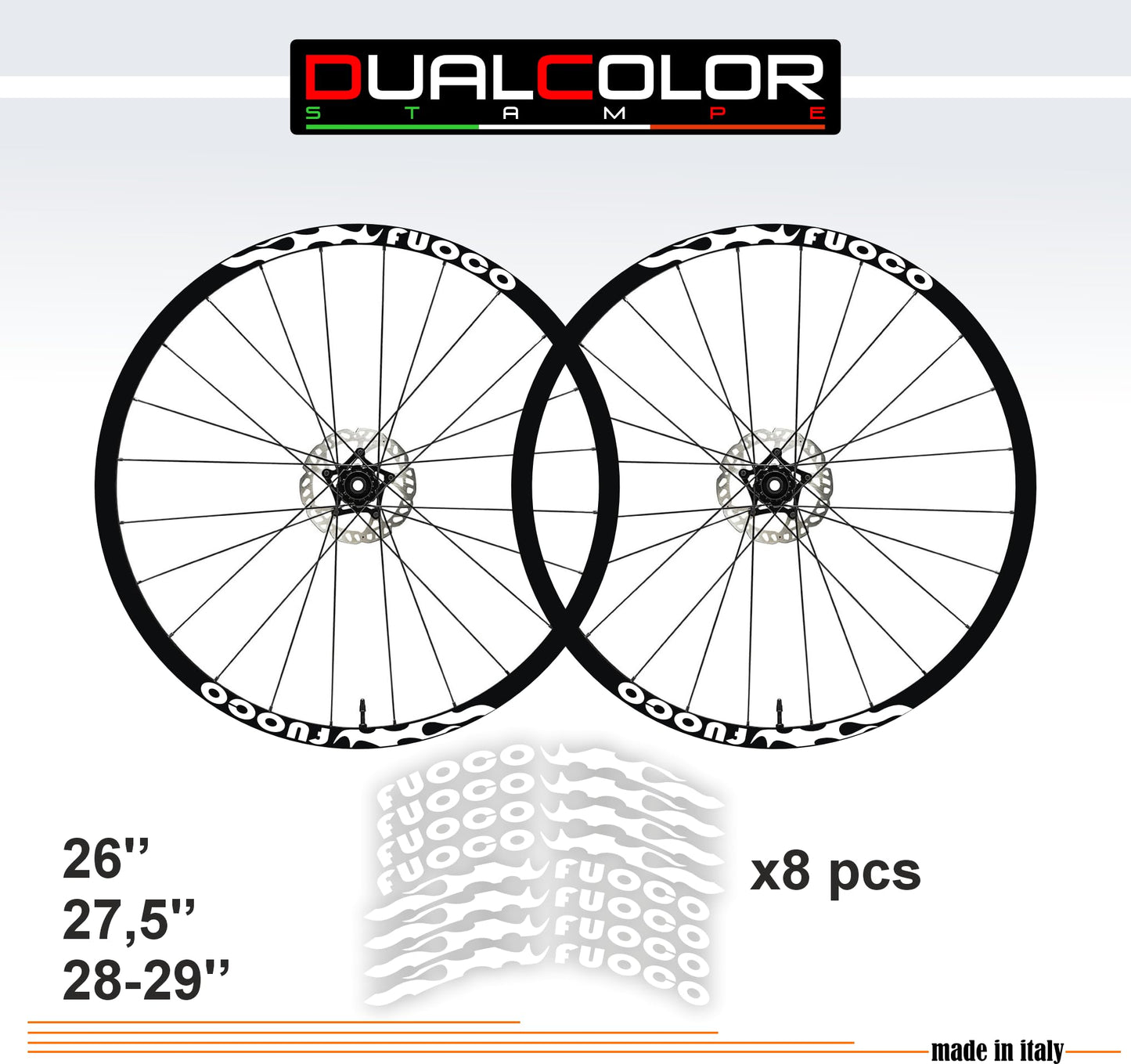 DualColorStampe Adesivi Cerchi Bici 26'' - 27,5'' - 28-29'' Pollici Ruota Bici MTB Bike Stickers Cerchi FUOCO MTB - B0057