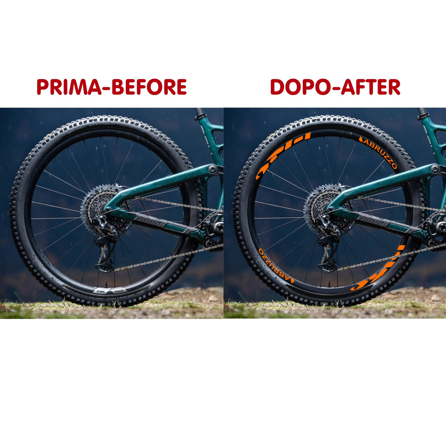 DualColorStampe® Adesivi Cerchi Bici MTB 26'' 27,5'' 28-29'' Pollici | Stickers Ruota Mountain Bike Colorati, Autoadesivi Impermeabili | Cod. B0207