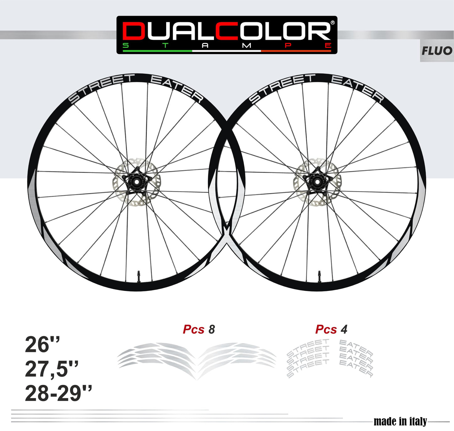DualColorStampe® Adesivi Cerchi Bici MTB 26'' 27,5'' 28-29'' Pollici | Stickers Ruota Mountain Bike Colorati, Autoadesivi Impermeabili | Cod. B0204
