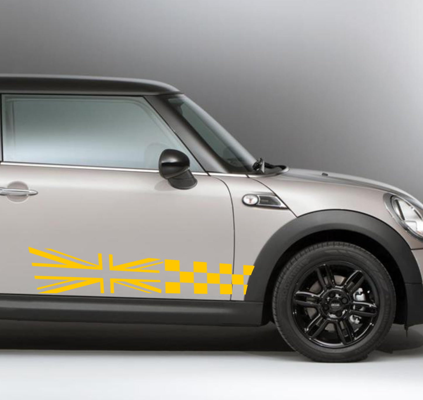 DualColorStampe Adesivi compatibili con MINI Cooper S One JCW R50 R52 R53 R56 R57 F55 F56 F57 per minigonne laterali (2 pezzi) Strisce laterali decalcomania a scacchiera 0371