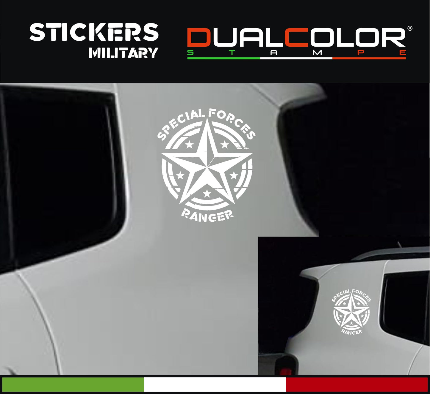 DualColorStampe Adesivi compatibili con Jeep Renegade stella militare Army Fuoristrada 4X4 Fiancata Offroad Adesivi Stickers AUTO Decal 0391