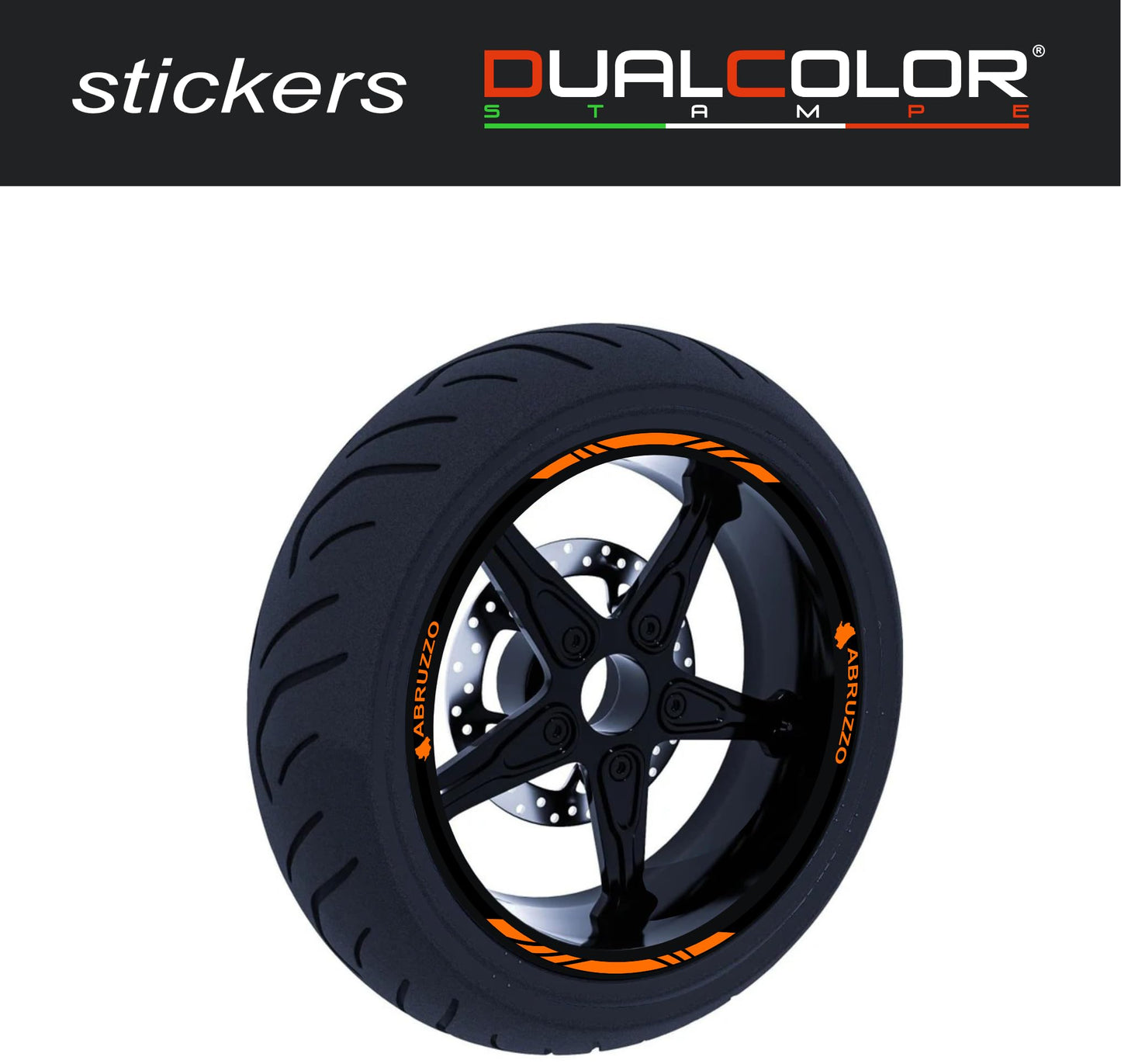 DualColorStampe Confezione Adesivi Set Completo di Cerchi Strisce per Moto per 2 Ruote da 17'' pollici strips Design Racing ABRUZZO D0117
